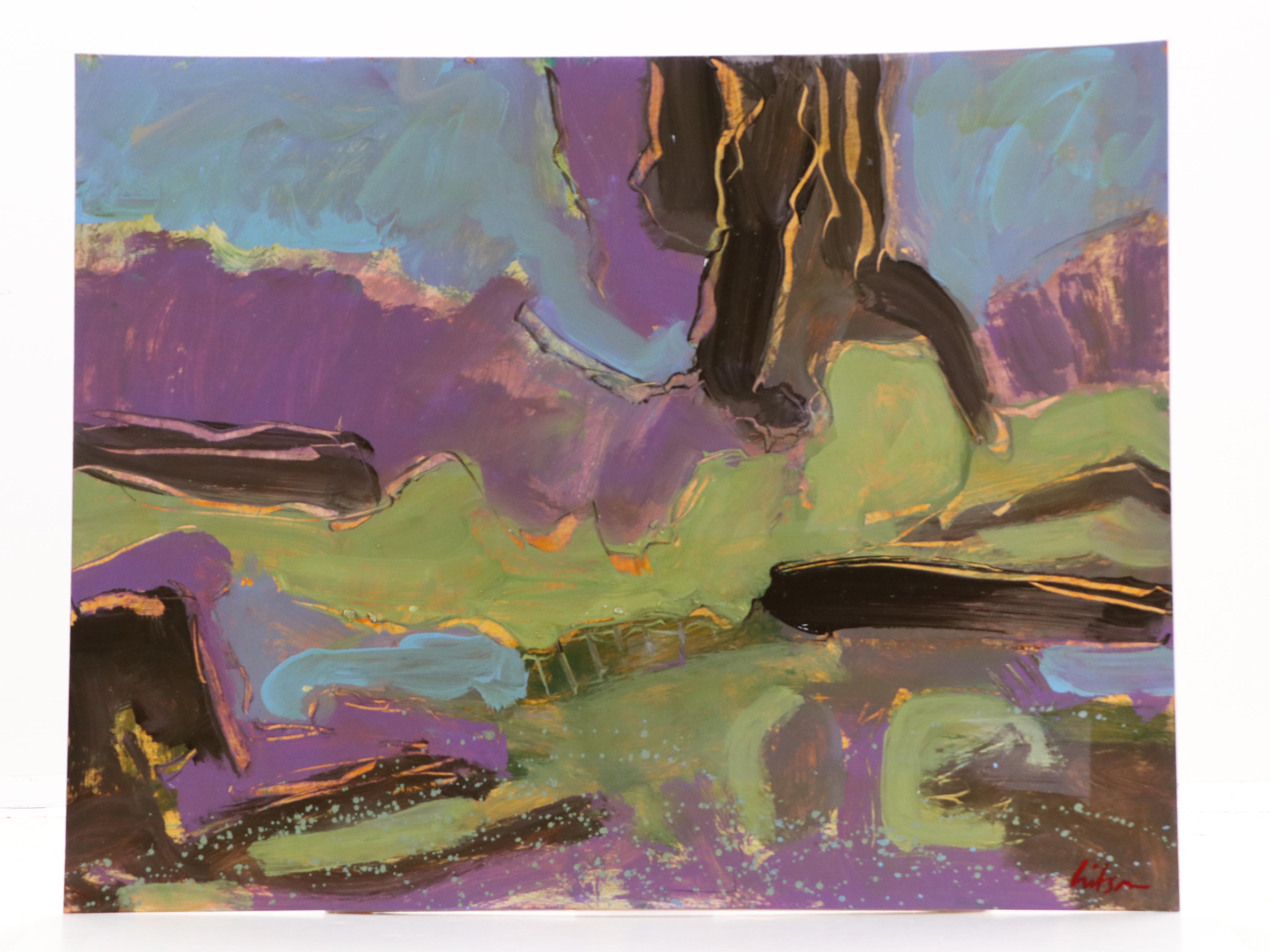 Harry Hilson Expressionist Landscape Acrylic Painting, Late 20th Century