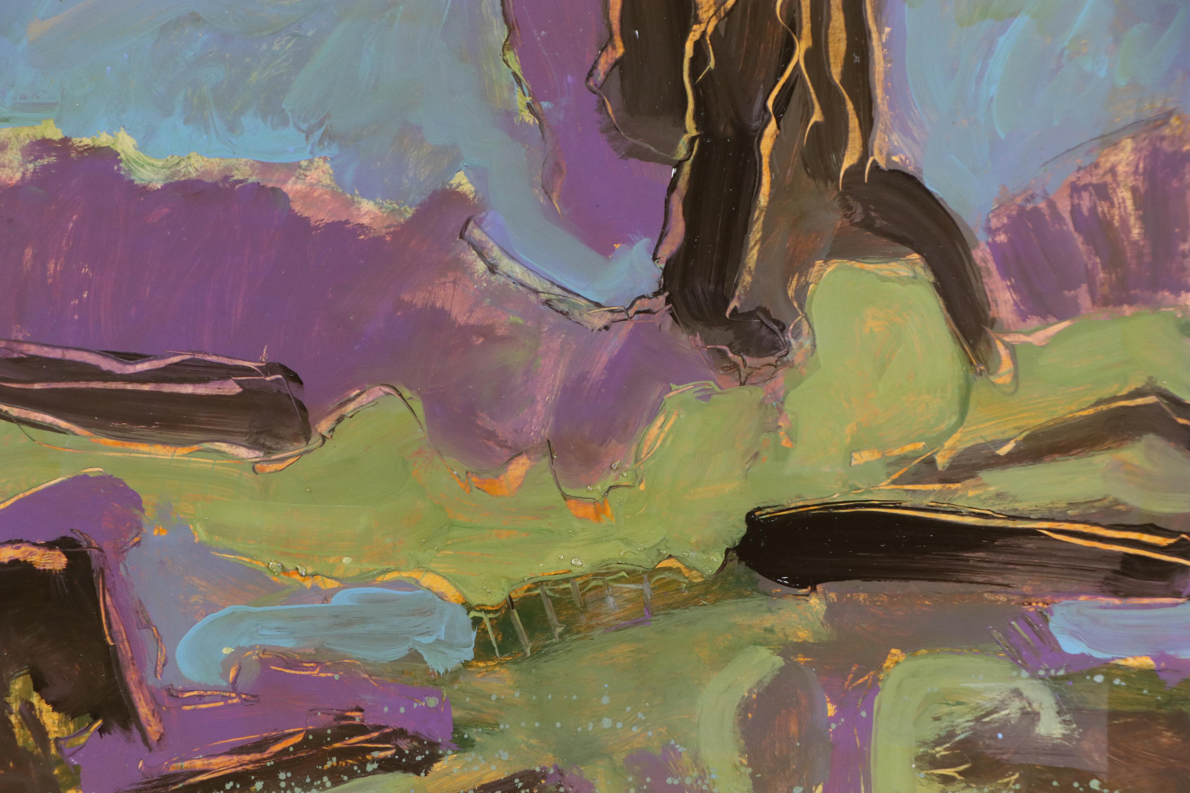 Harry Hilson Expressionist Landscape Acrylic Painting, Late 20th Century