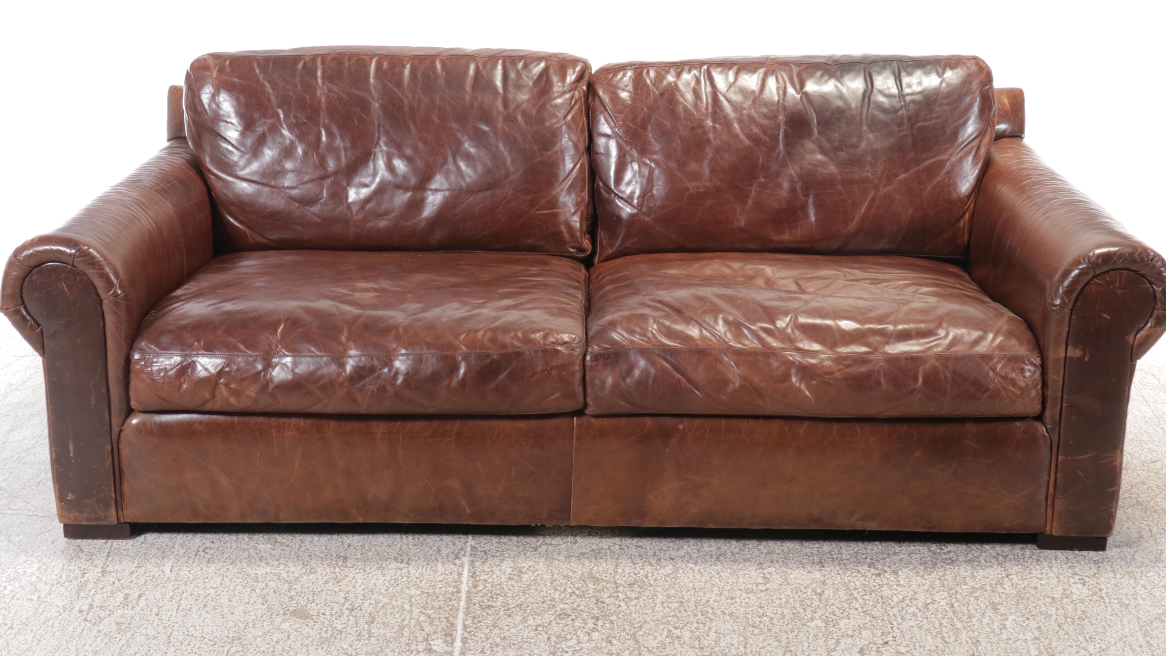 Contemporary Brown Leather Loveseat
