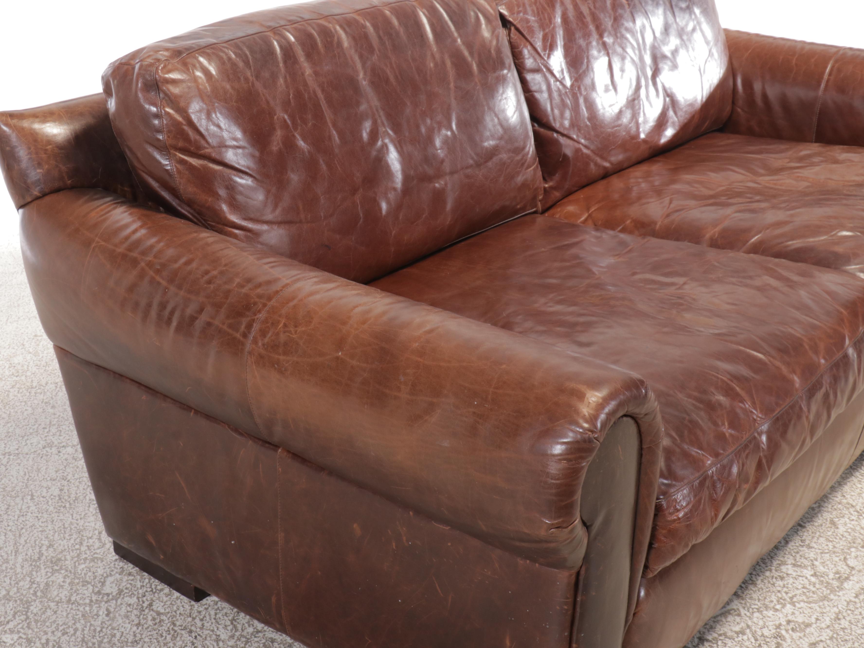 Contemporary Brown Leather Loveseat