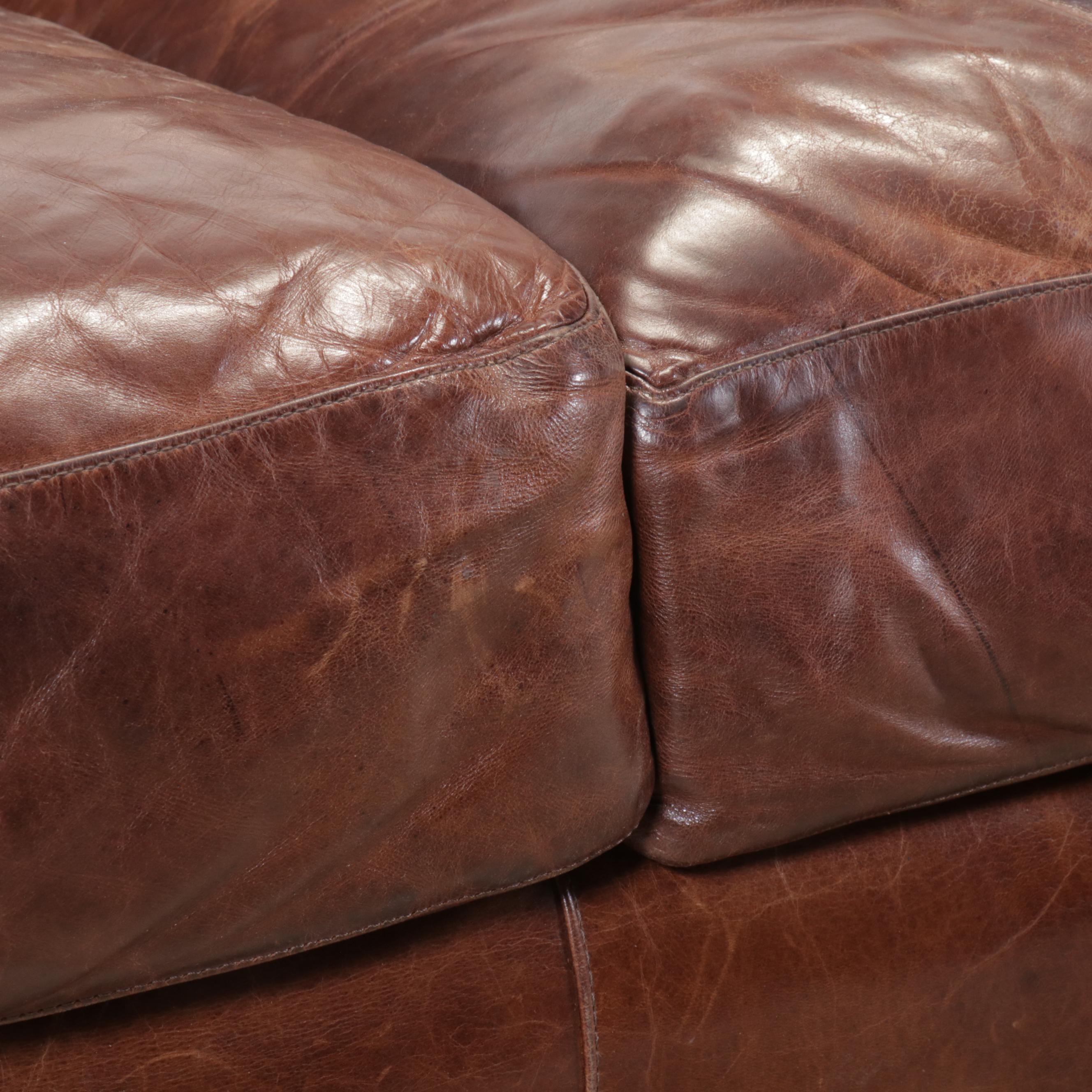 Contemporary Brown Leather Loveseat