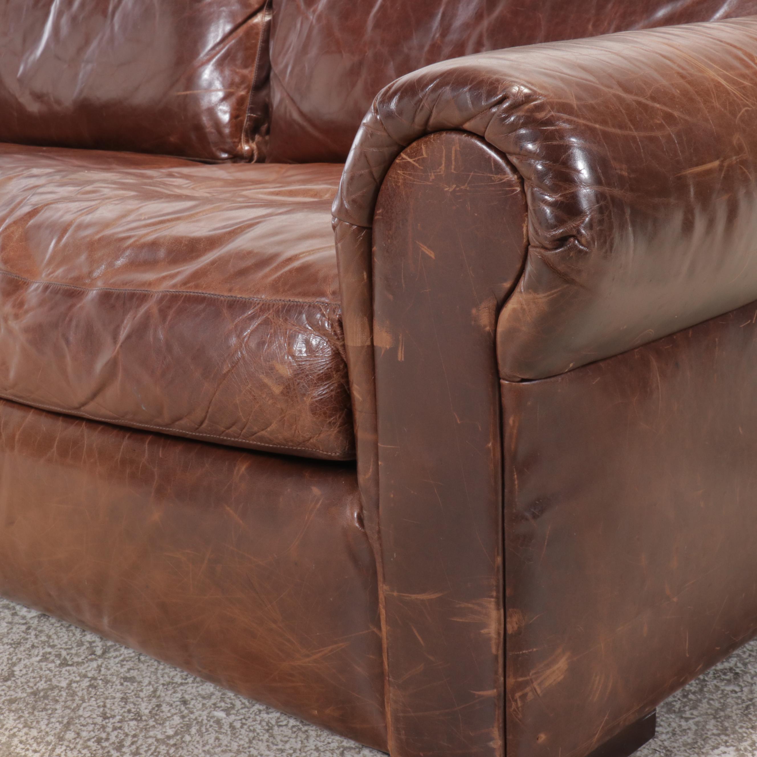 Contemporary Brown Leather Loveseat