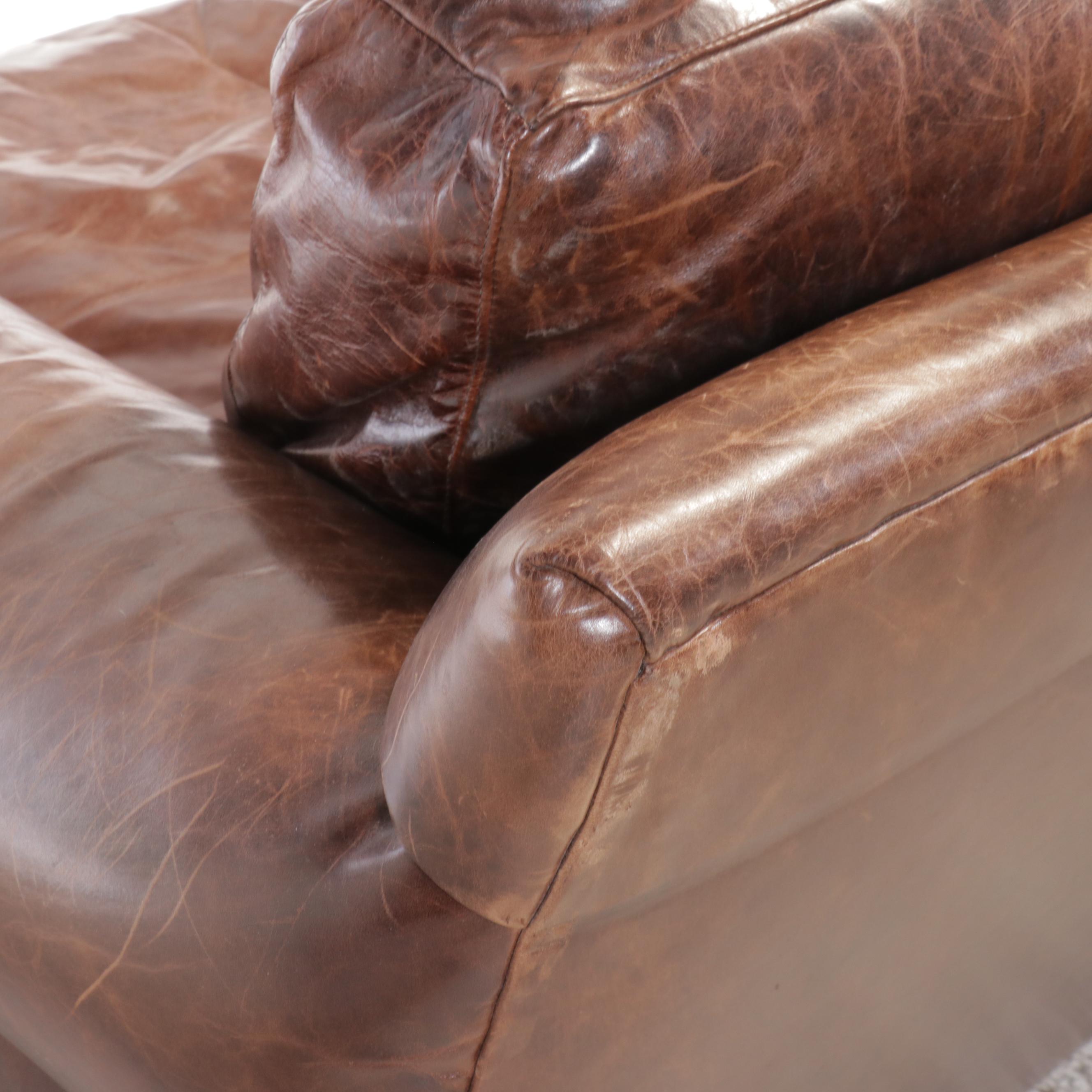 Contemporary Brown Leather Loveseat