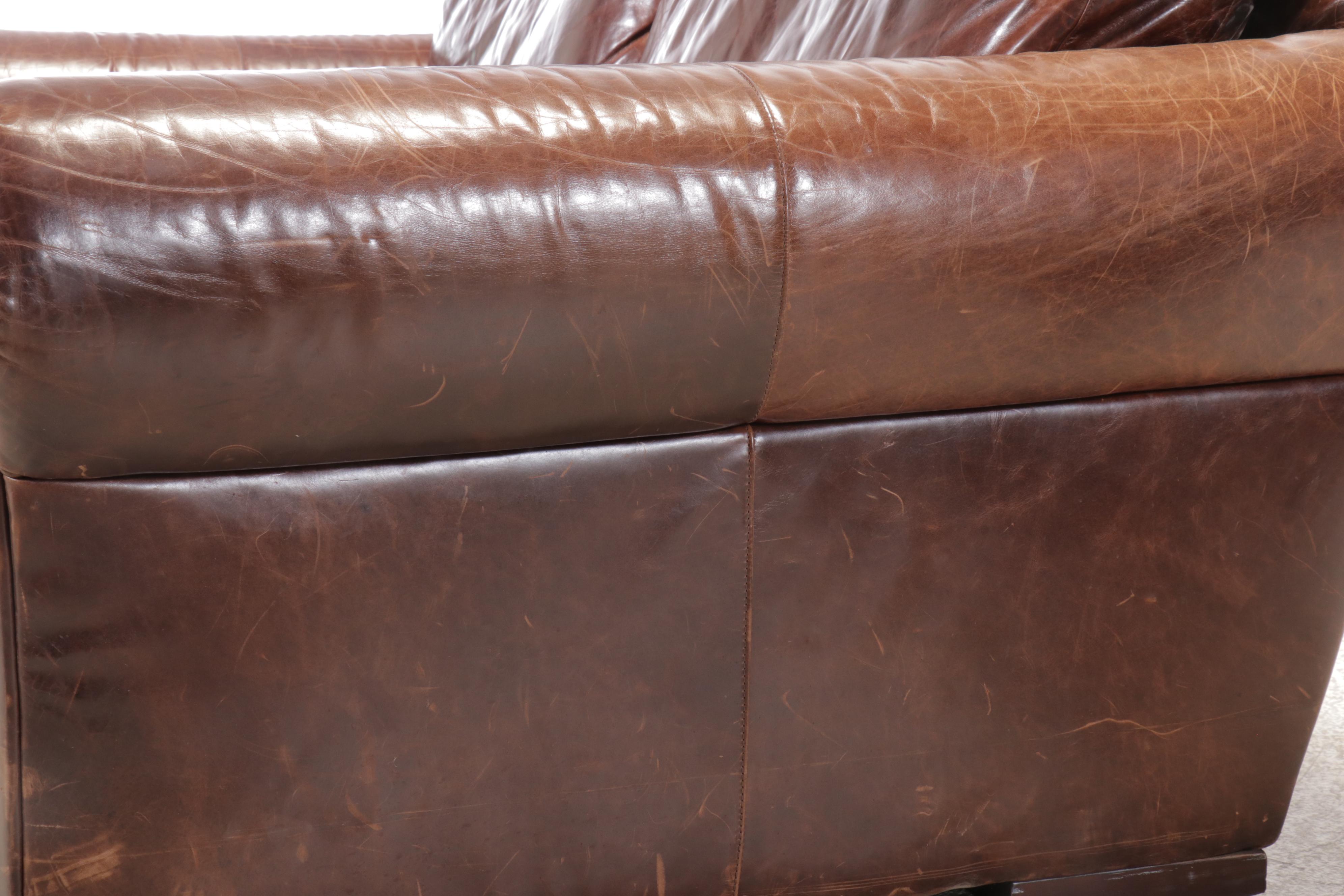 Contemporary Brown Leather Loveseat