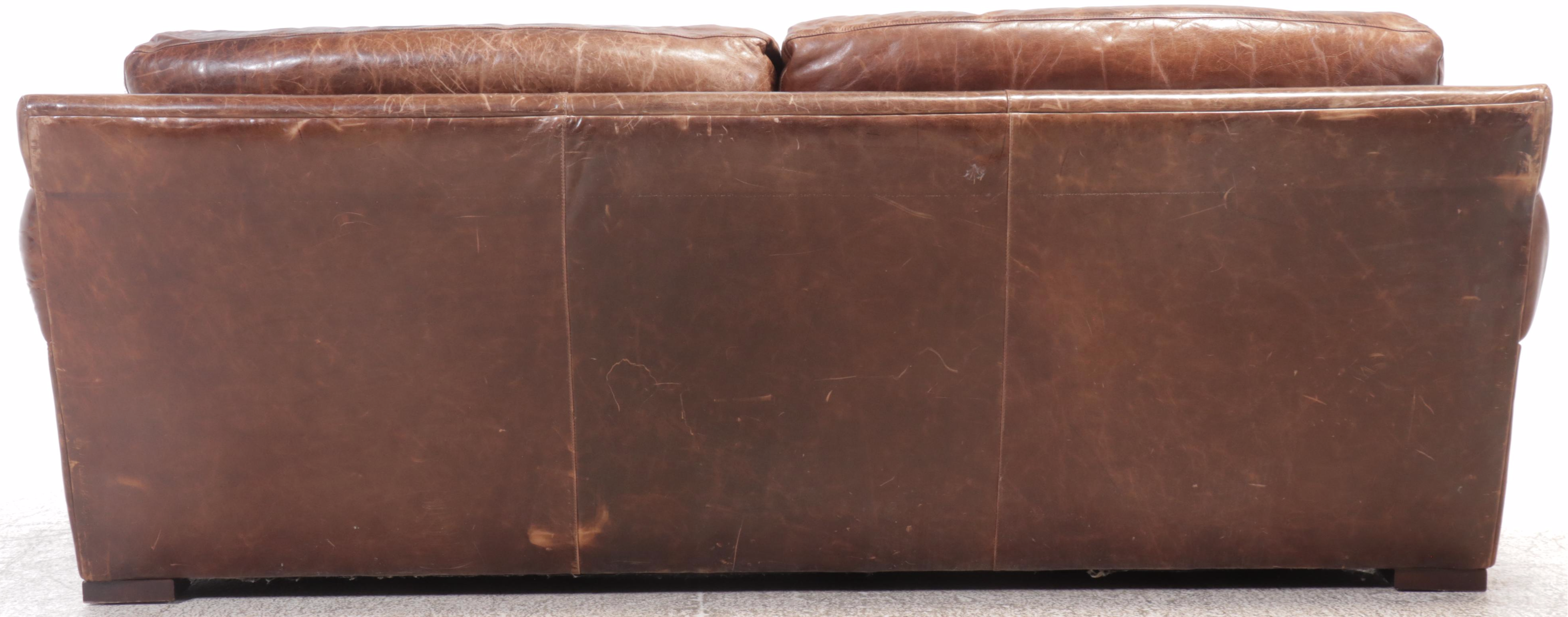 Contemporary Brown Leather Loveseat