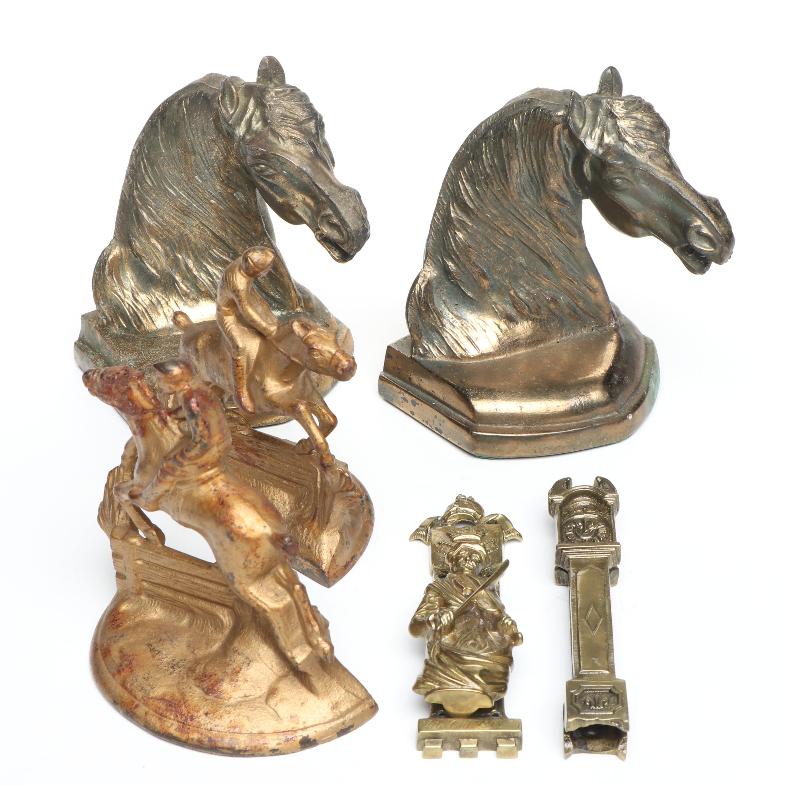 Victorian Style English Brass Doorknockers with Equestrian Bookends