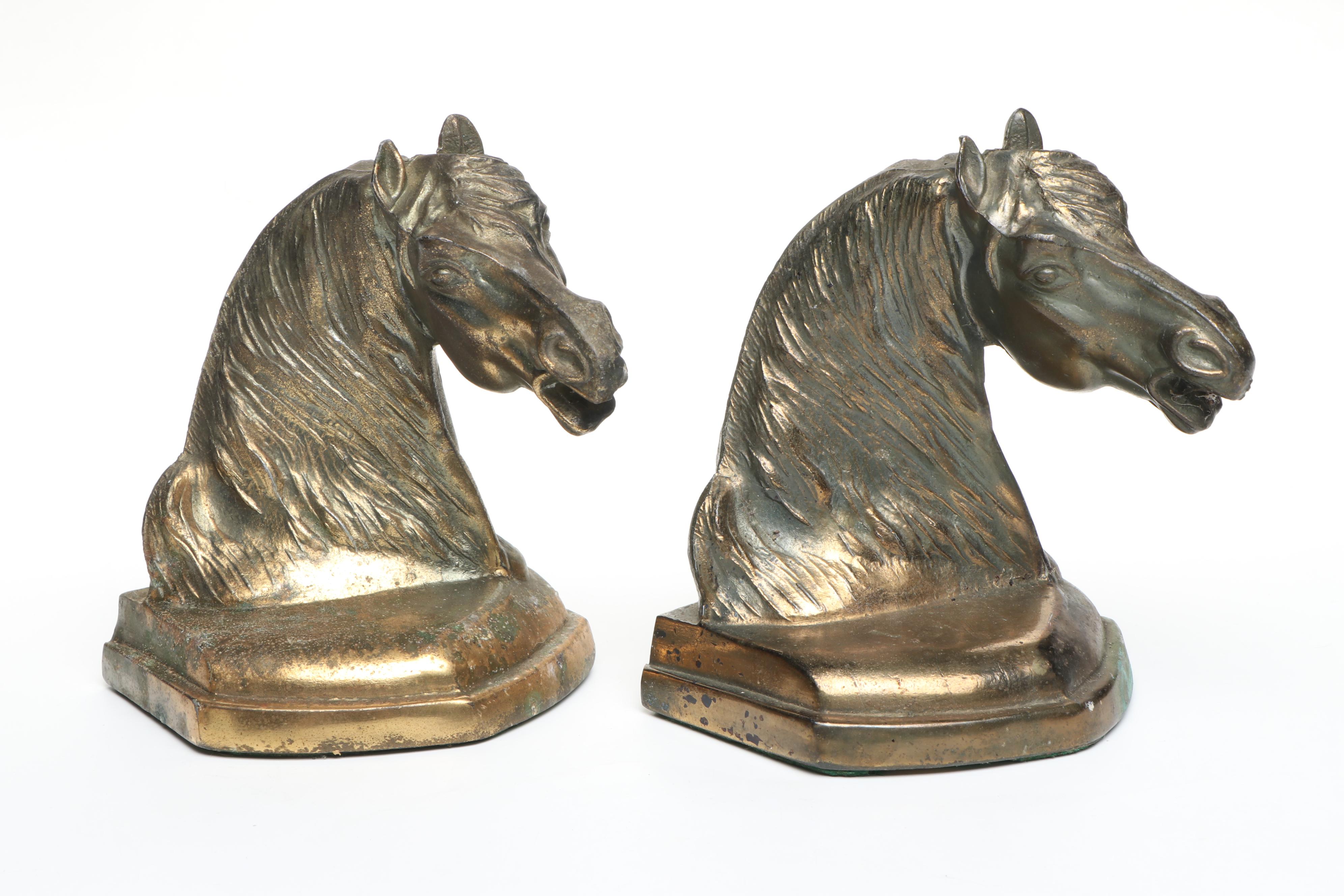 Victorian Style English Brass Doorknockers with Equestrian Bookends