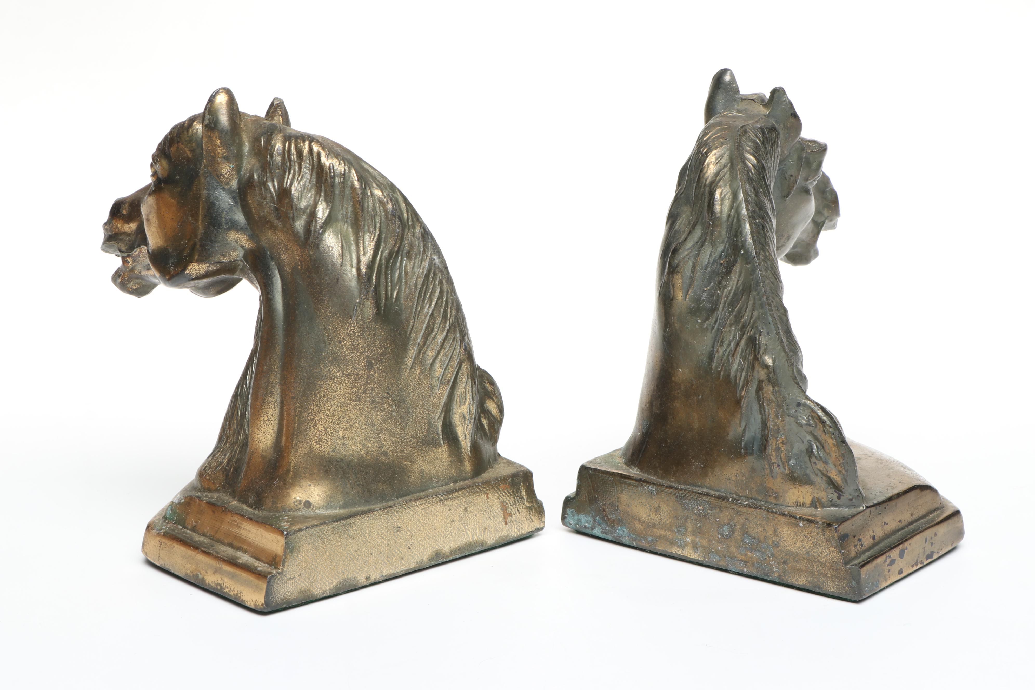 Victorian Style English Brass Doorknockers with Equestrian Bookends