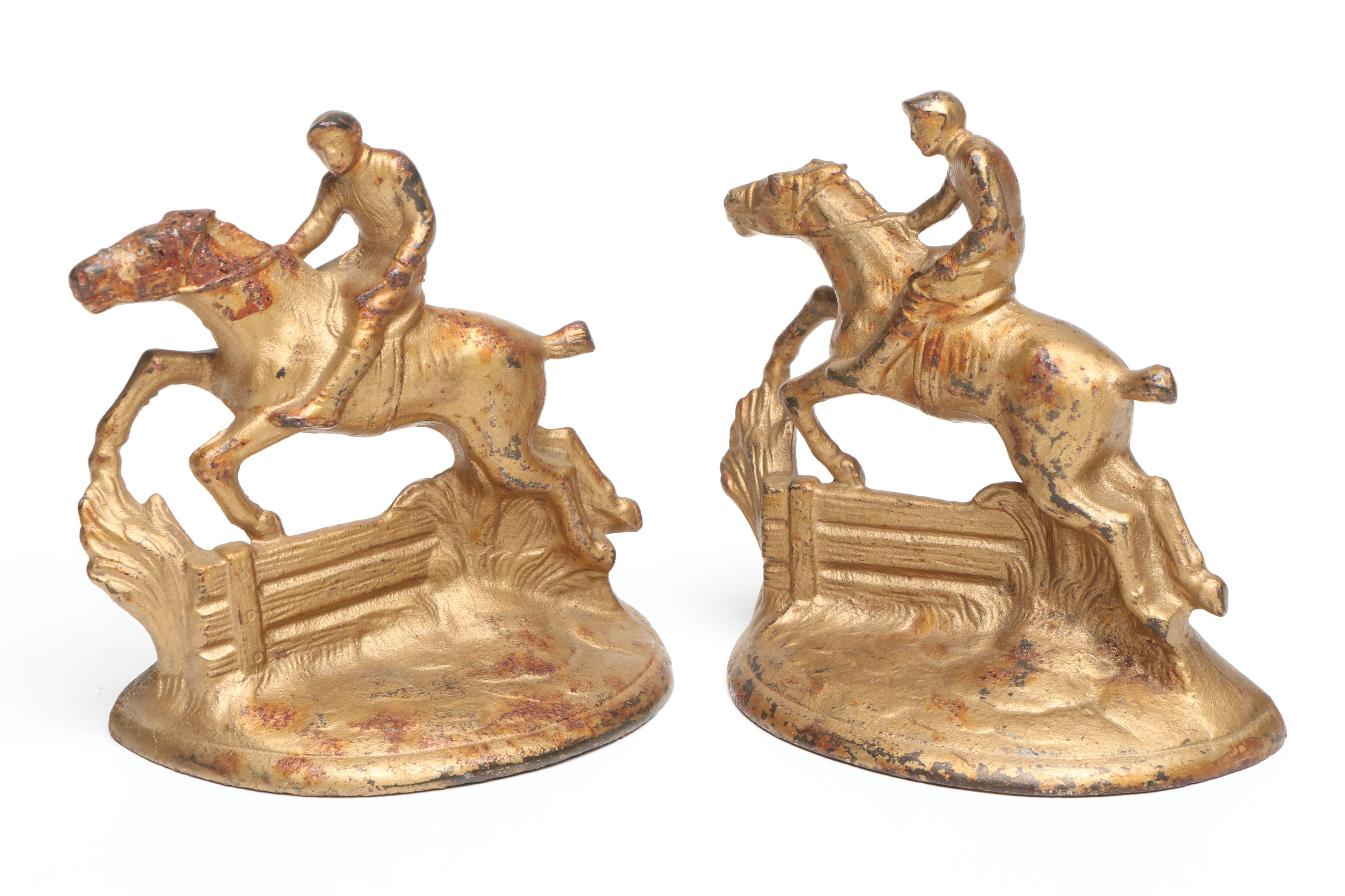 Victorian Style English Brass Doorknockers with Equestrian Bookends