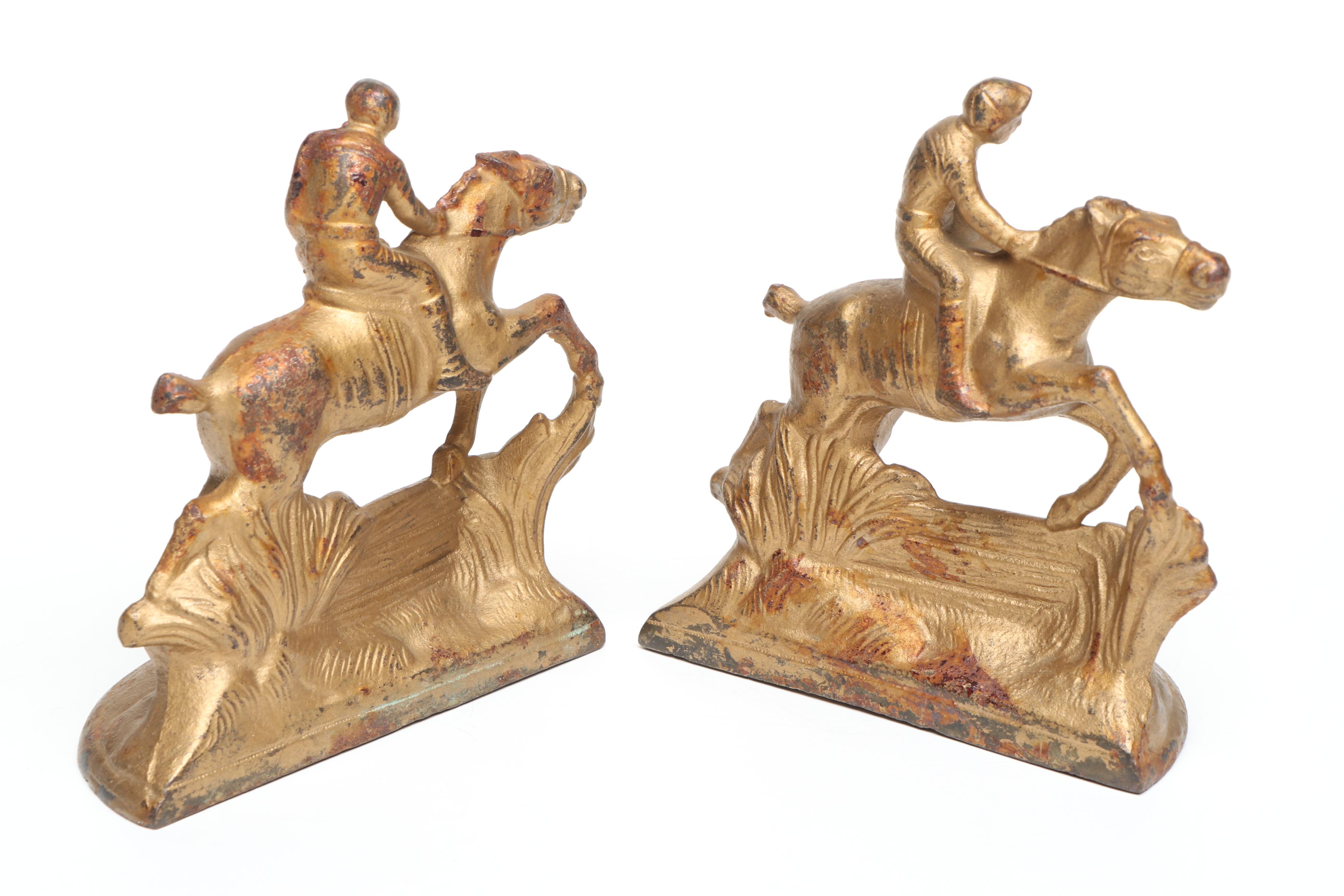 Victorian Style English Brass Doorknockers with Equestrian Bookends