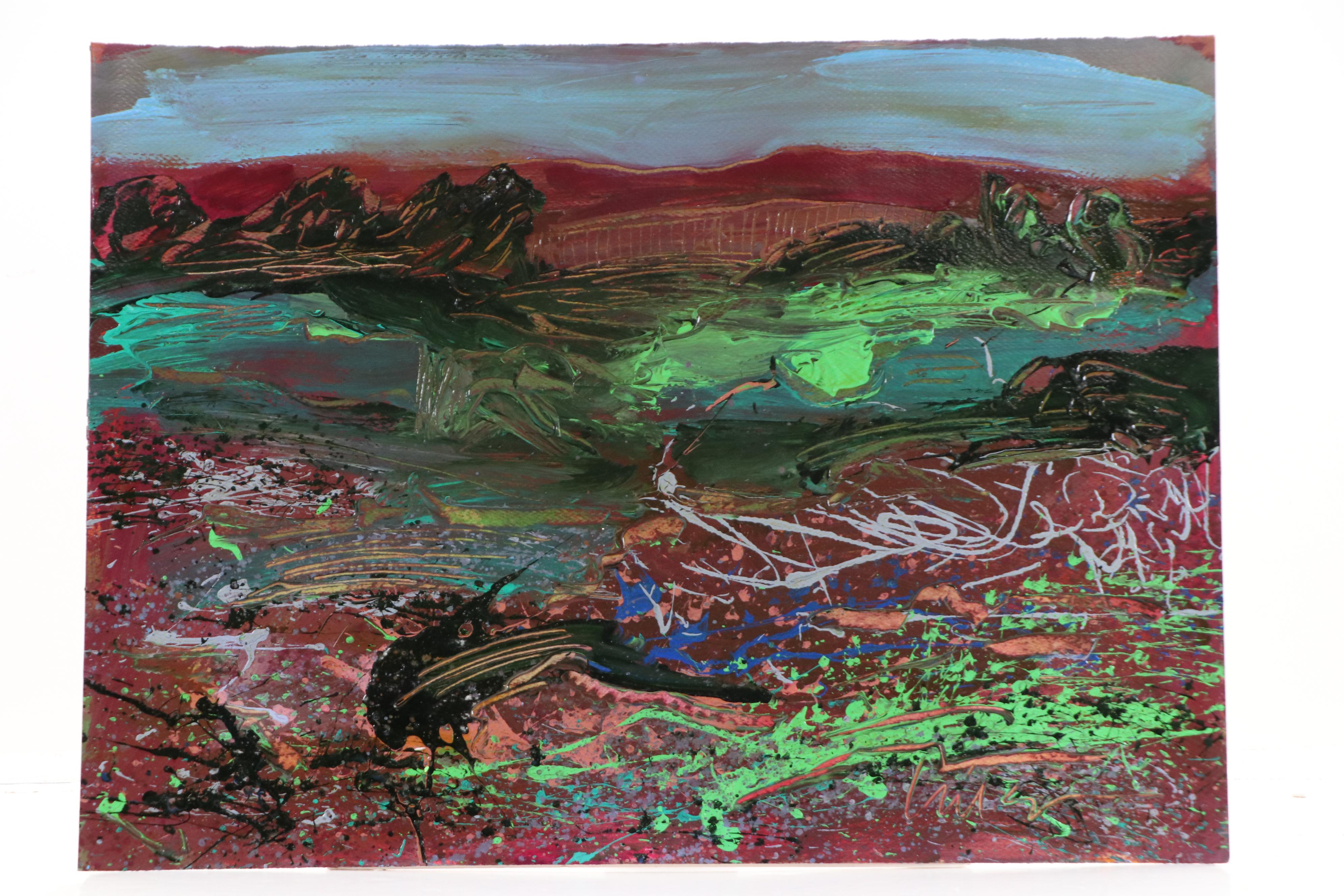 Harry Hilson Expressionist Landscape Acrylic Painting, Late 20th Century