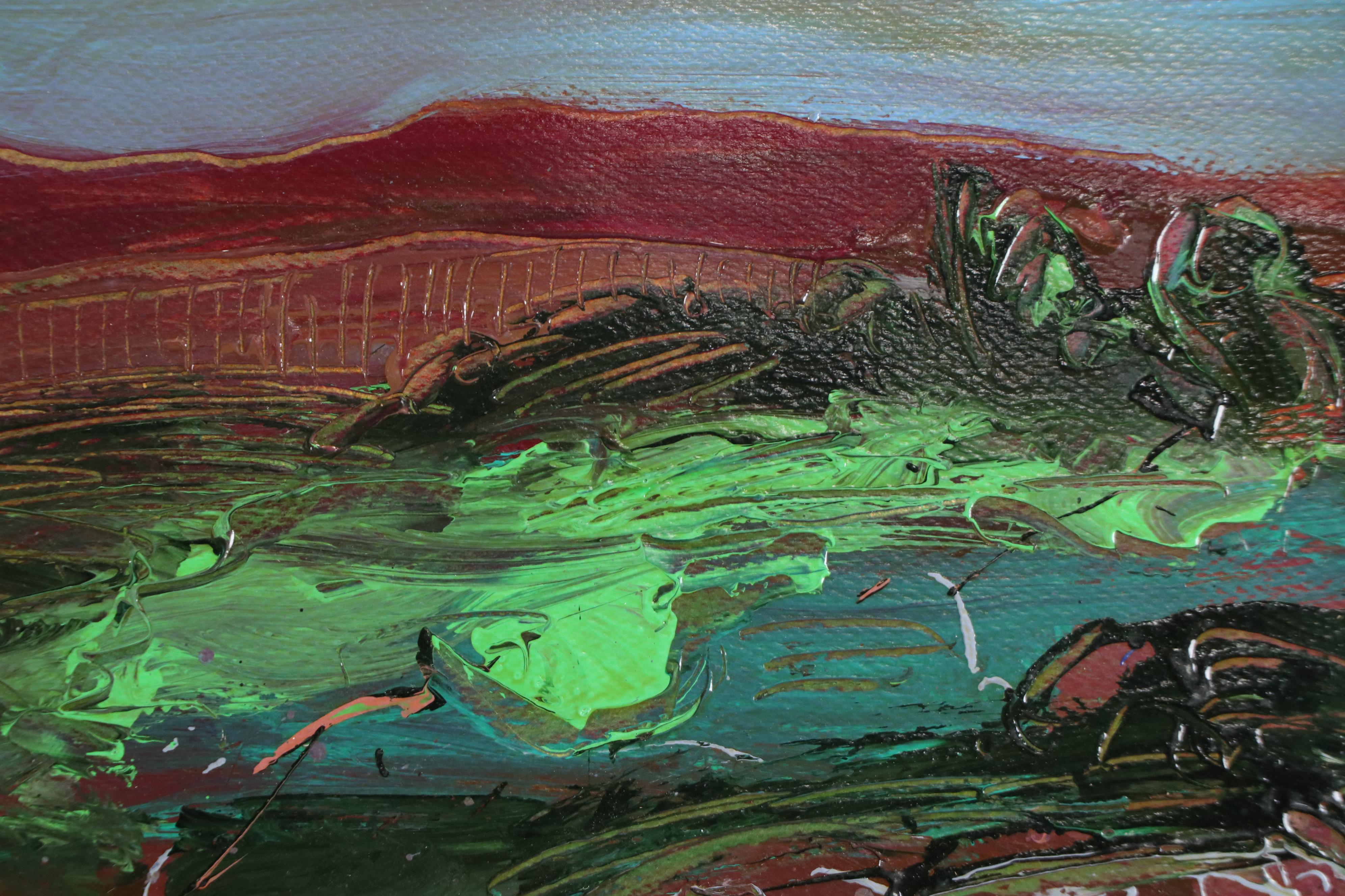 Harry Hilson Expressionist Landscape Acrylic Painting, Late 20th Century