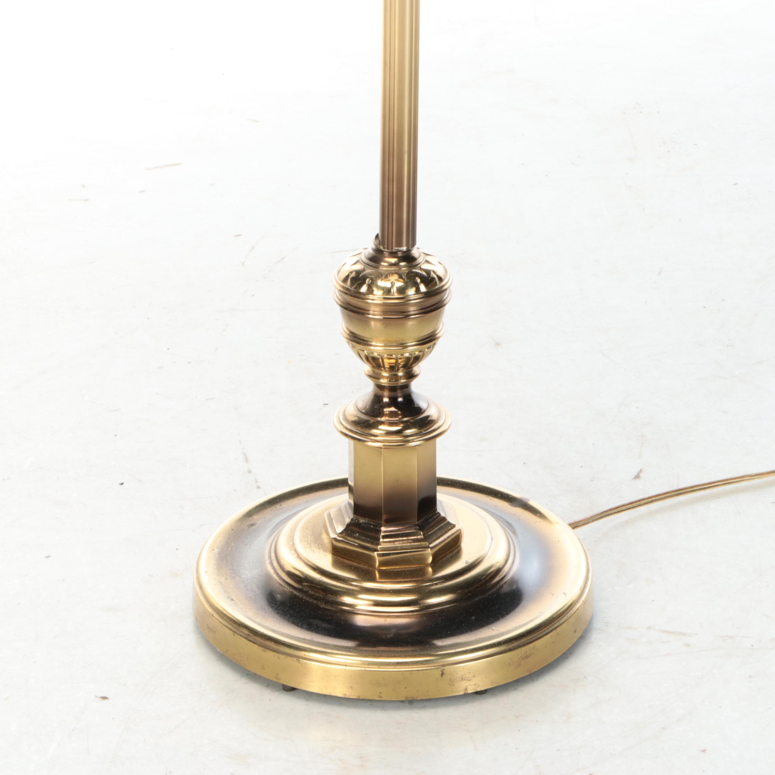 Lacquered Brass Swing Arm Floor Lamp with Drum Shade