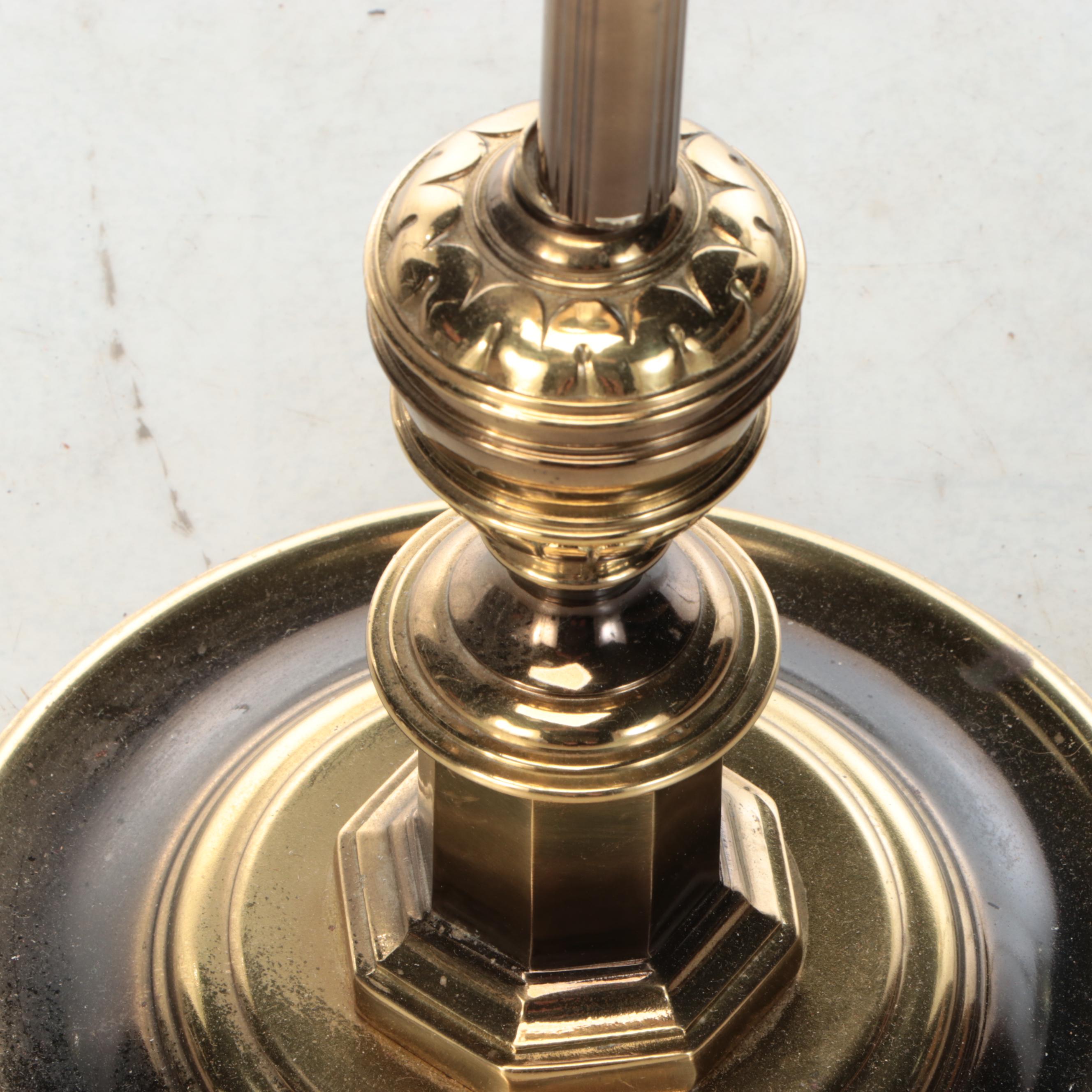 Lacquered Brass Swing Arm Floor Lamp with Drum Shade