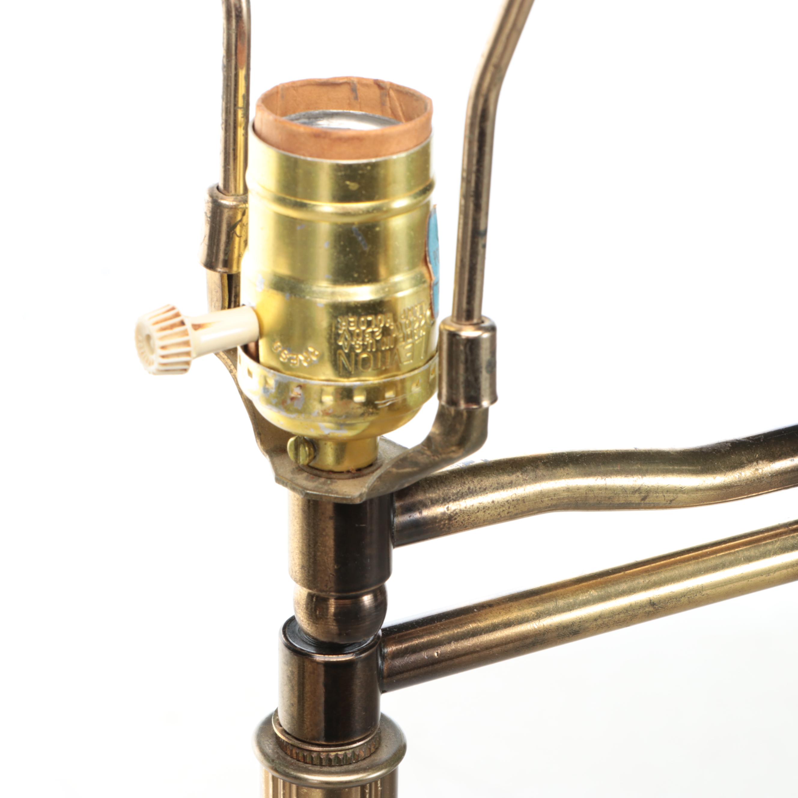 Lacquered Brass Swing Arm Floor Lamp with Drum Shade