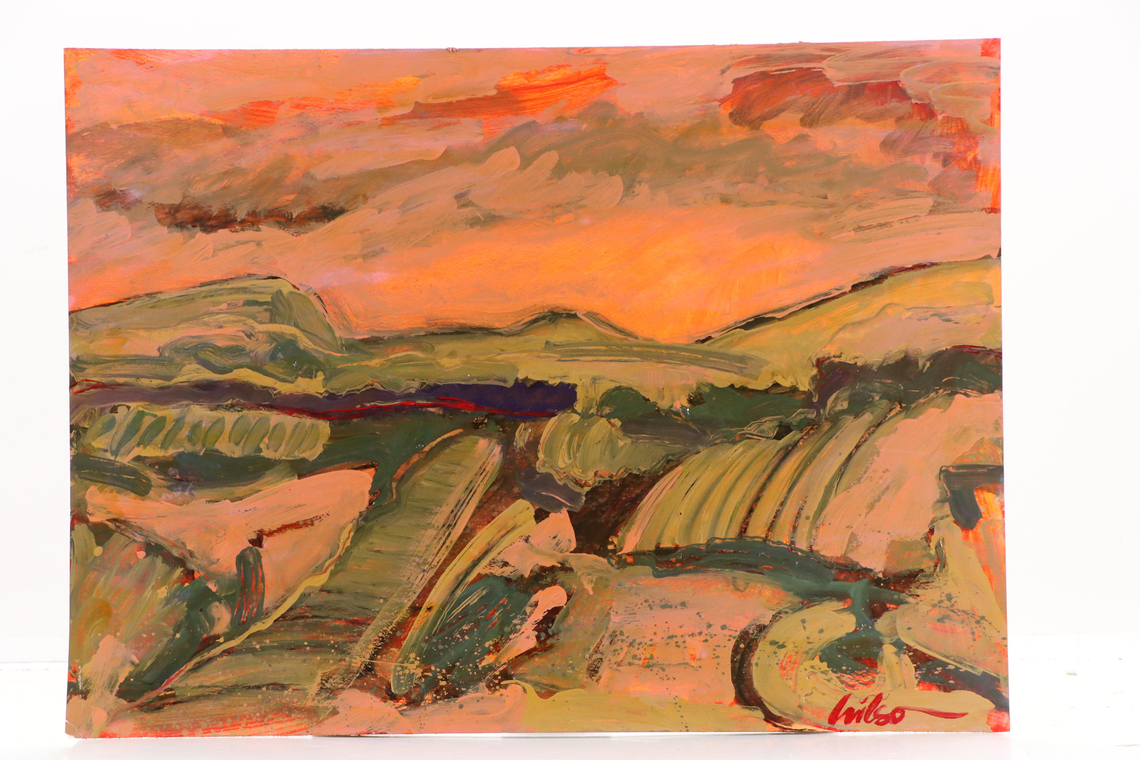 Harry Hilson Expressionist Landscape Acrylic Painting, Late 20th Century