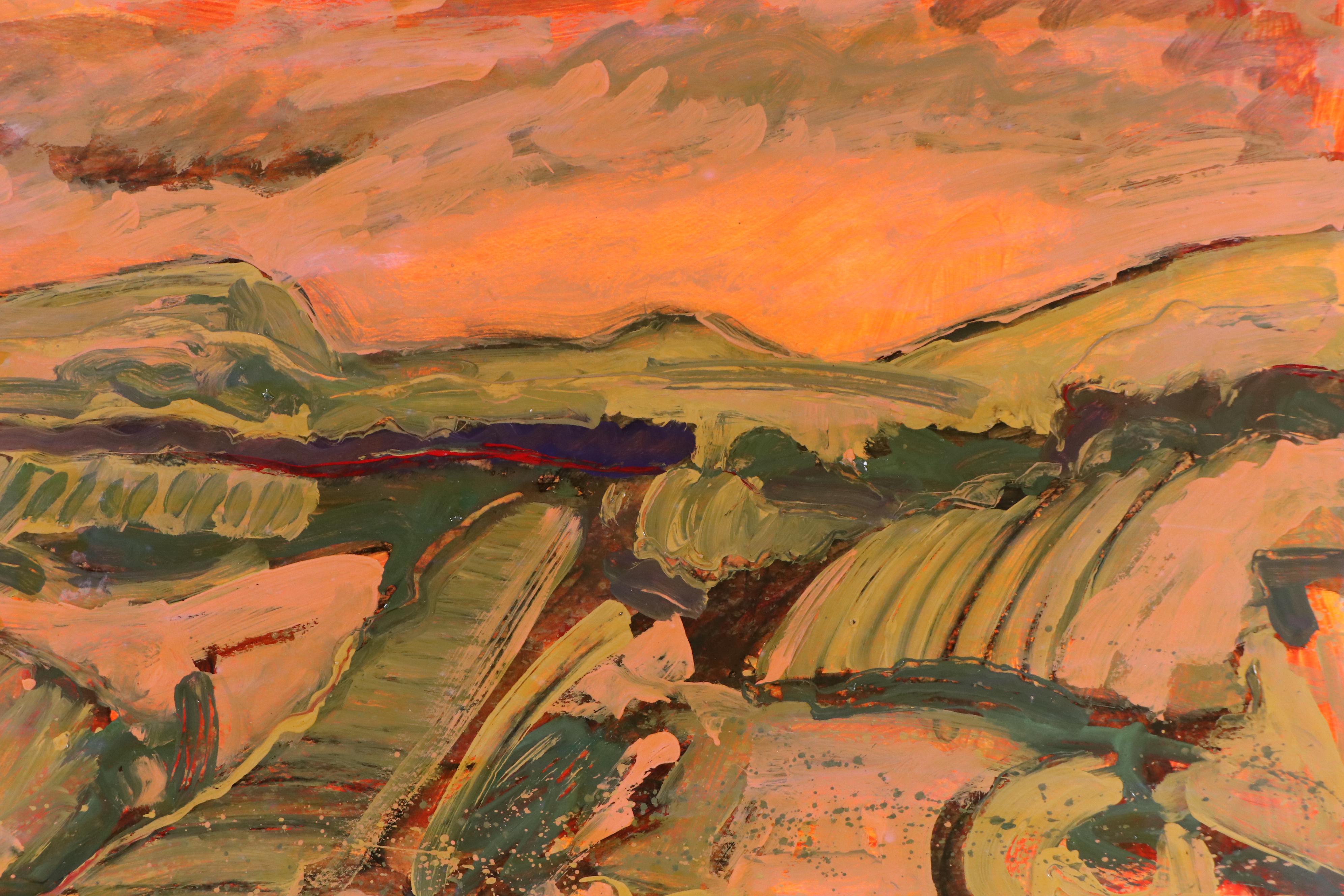 Harry Hilson Expressionist Landscape Acrylic Painting, Late 20th Century