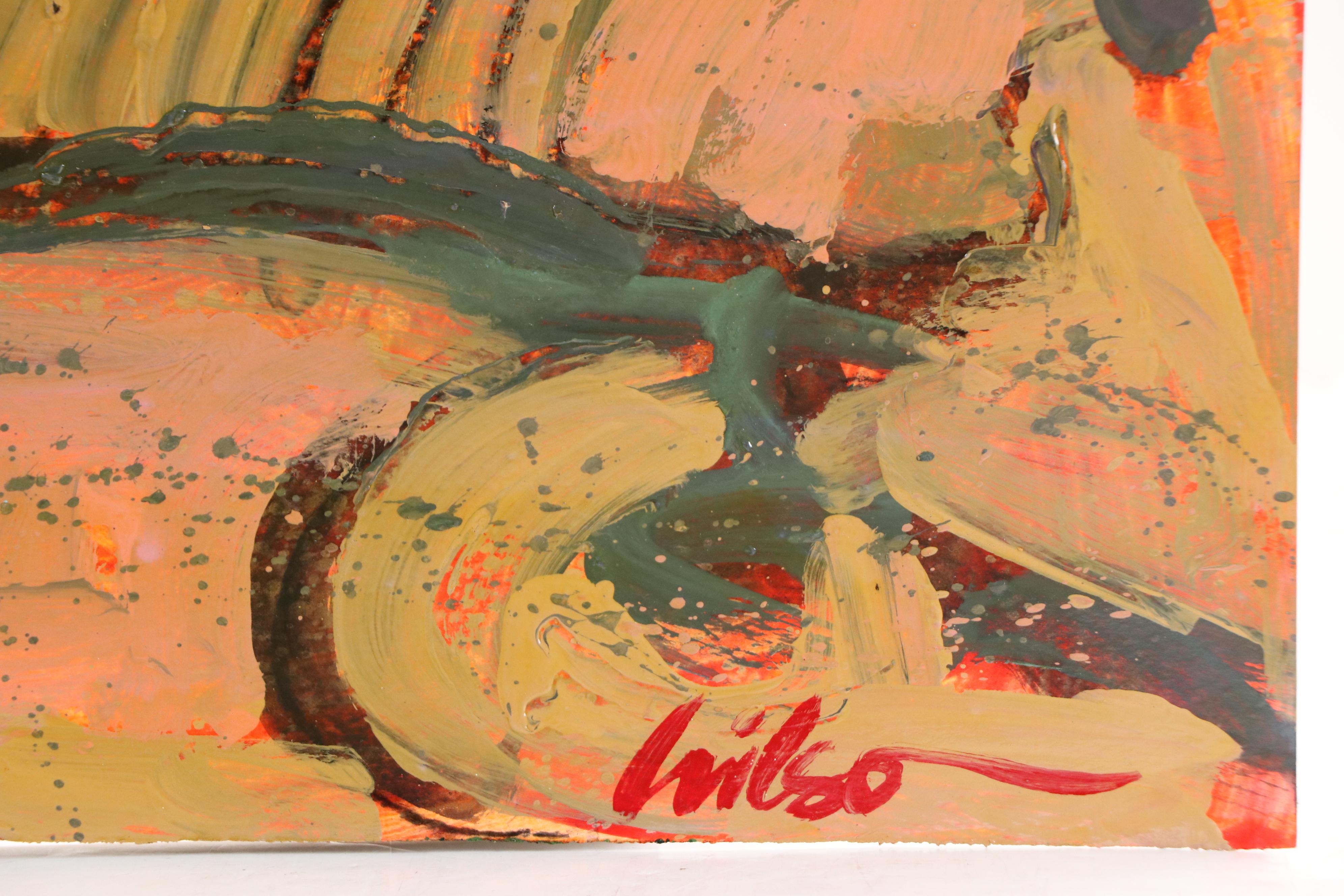 Harry Hilson Expressionist Landscape Acrylic Painting, Late 20th Century