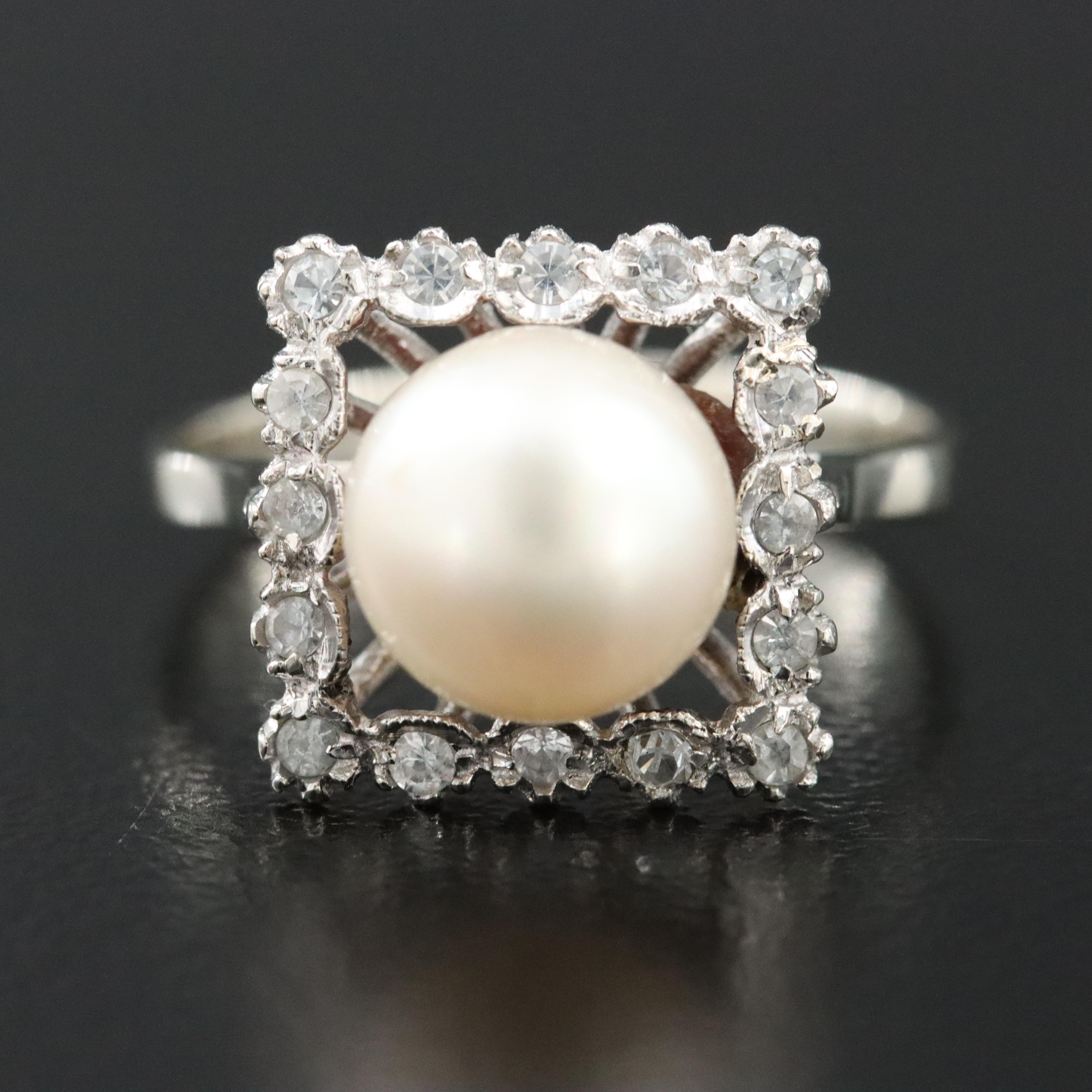 18K Pearl and White Spinel Ring