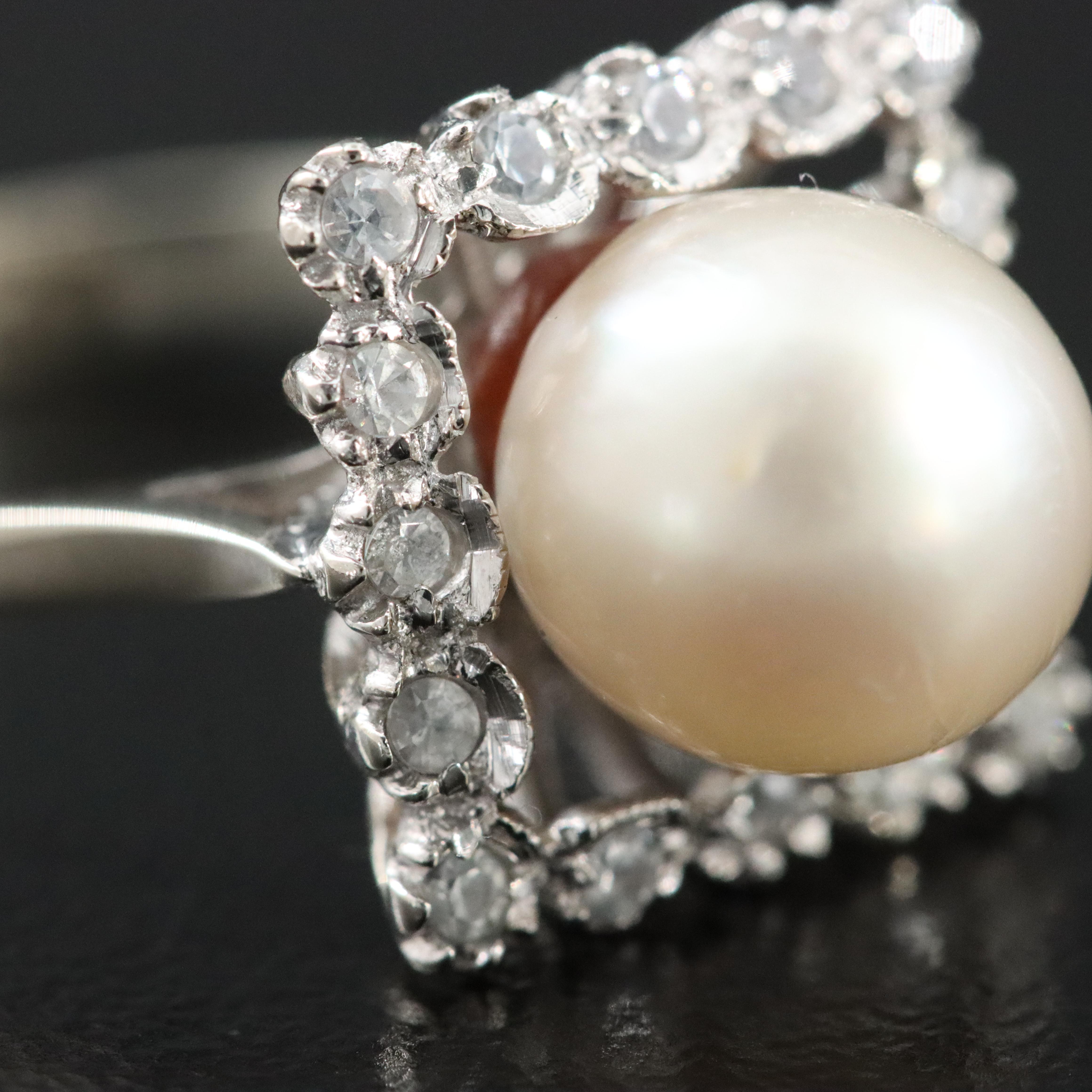18K Pearl and White Spinel Ring
