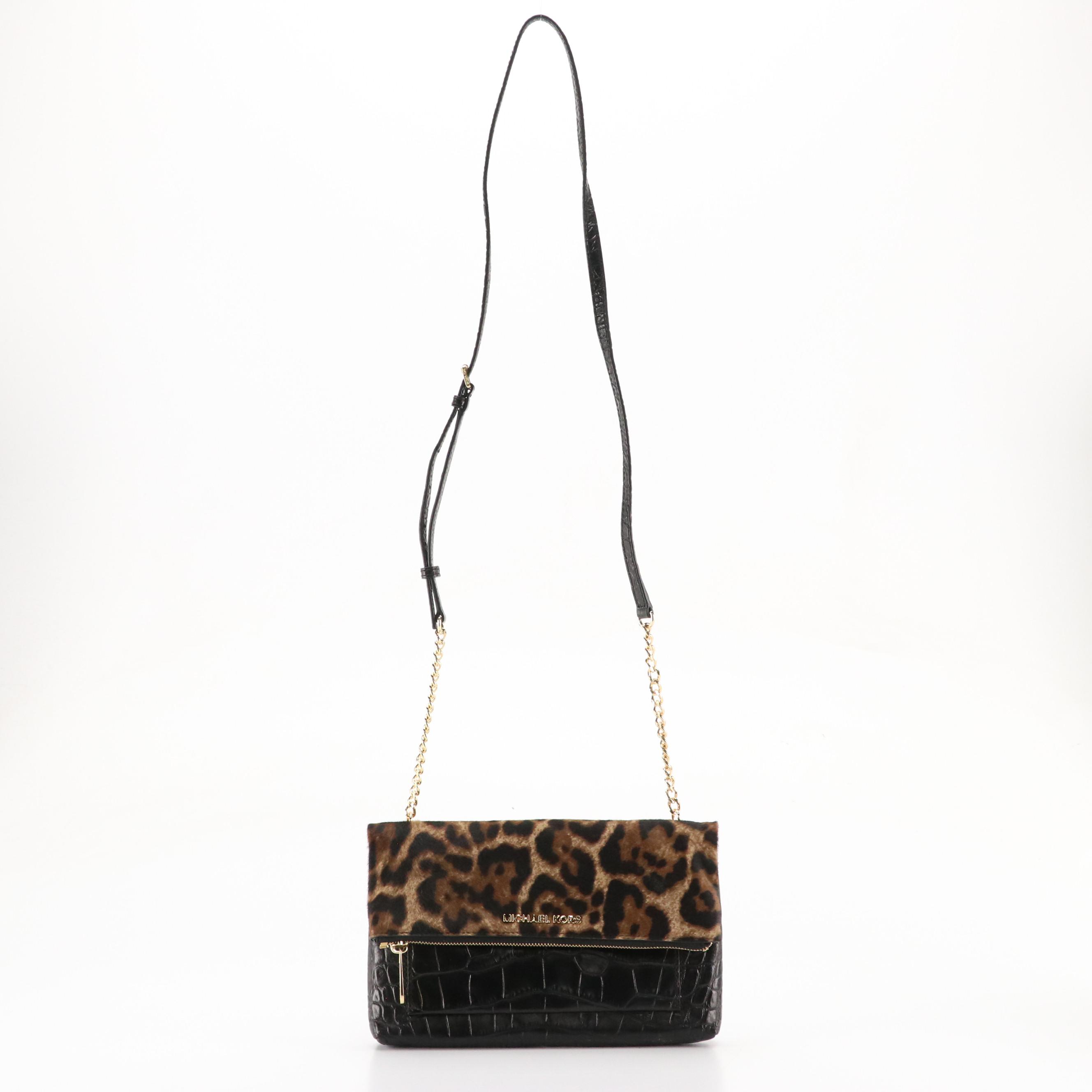 Michael Kors Jet Set Foldover Clutch Crossbody in Dyed Calf Hair/Leather