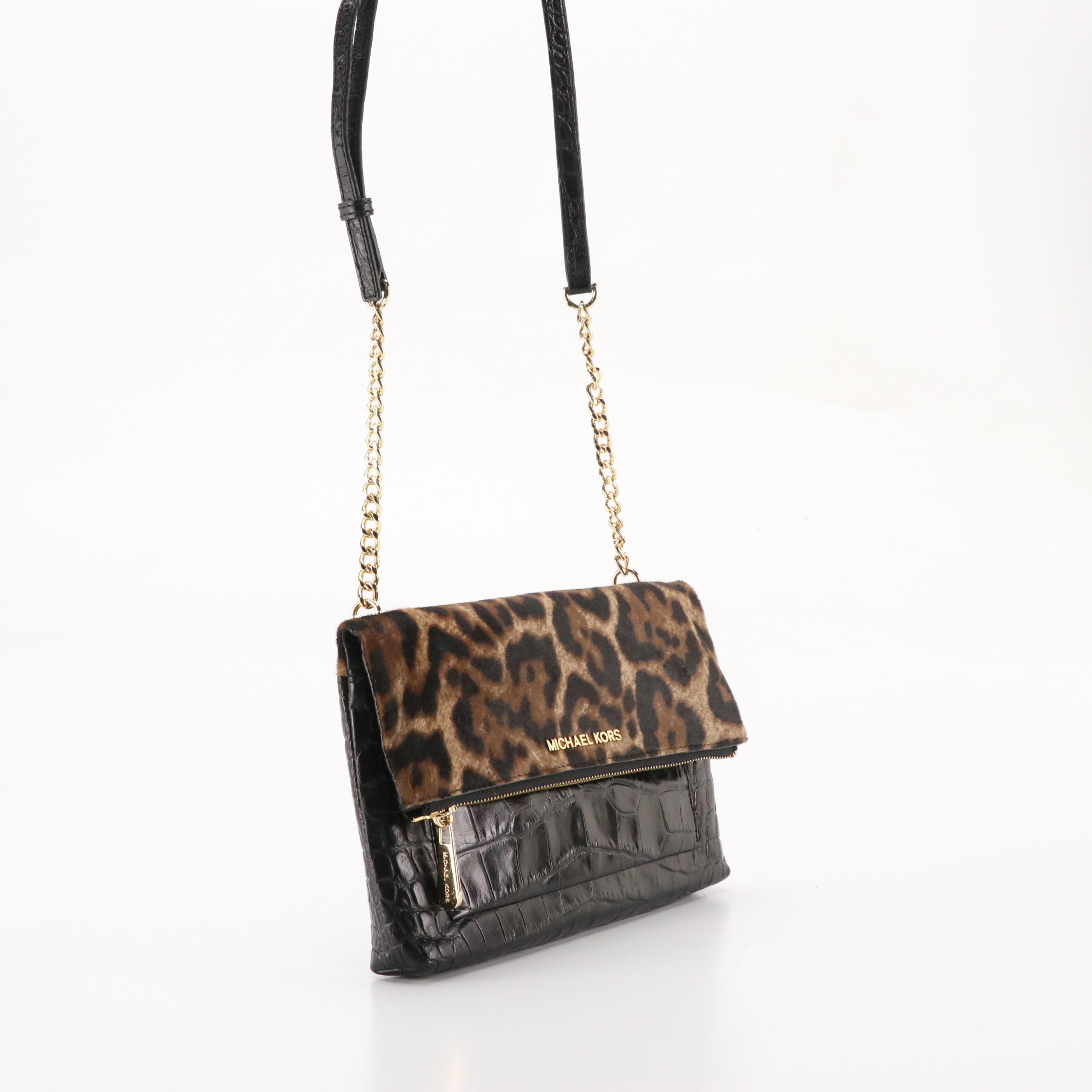 Michael Kors Jet Set Foldover Clutch Crossbody in Dyed Calf Hair/Leather