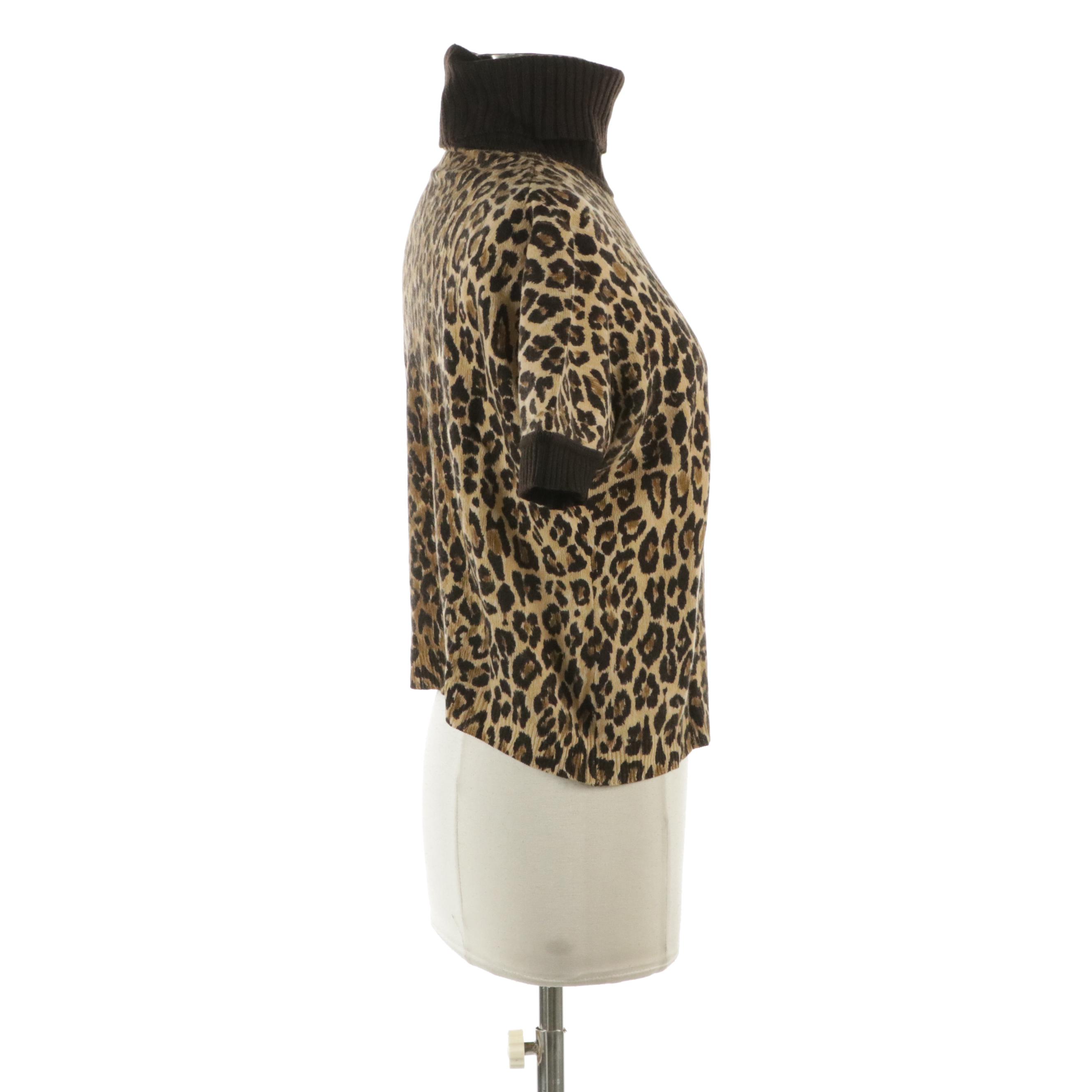 Dolce & Gabbana Leopard Cashmere Short Sleeve Turtleneck Sweater