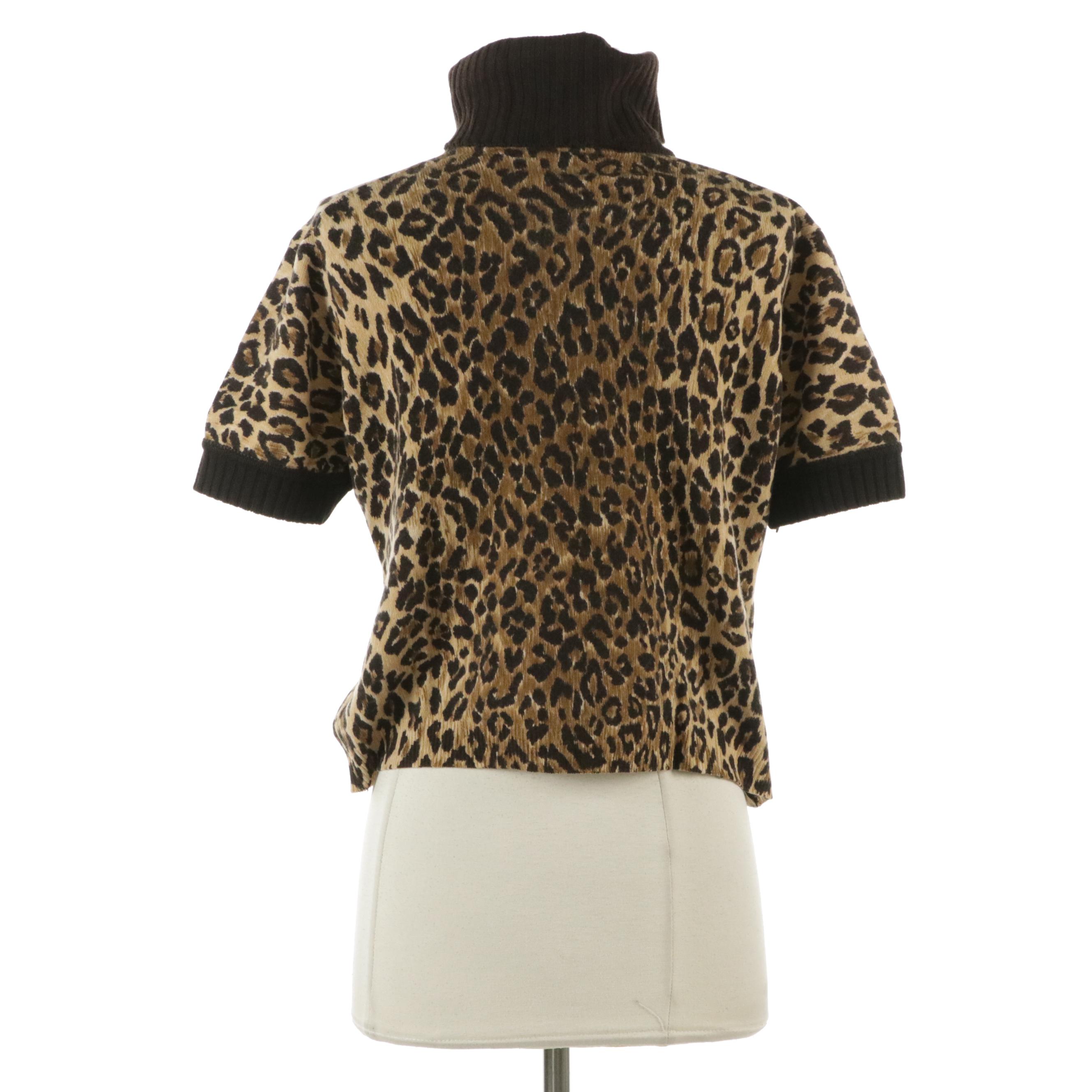 Dolce & Gabbana Leopard Cashmere Short Sleeve Turtleneck Sweater