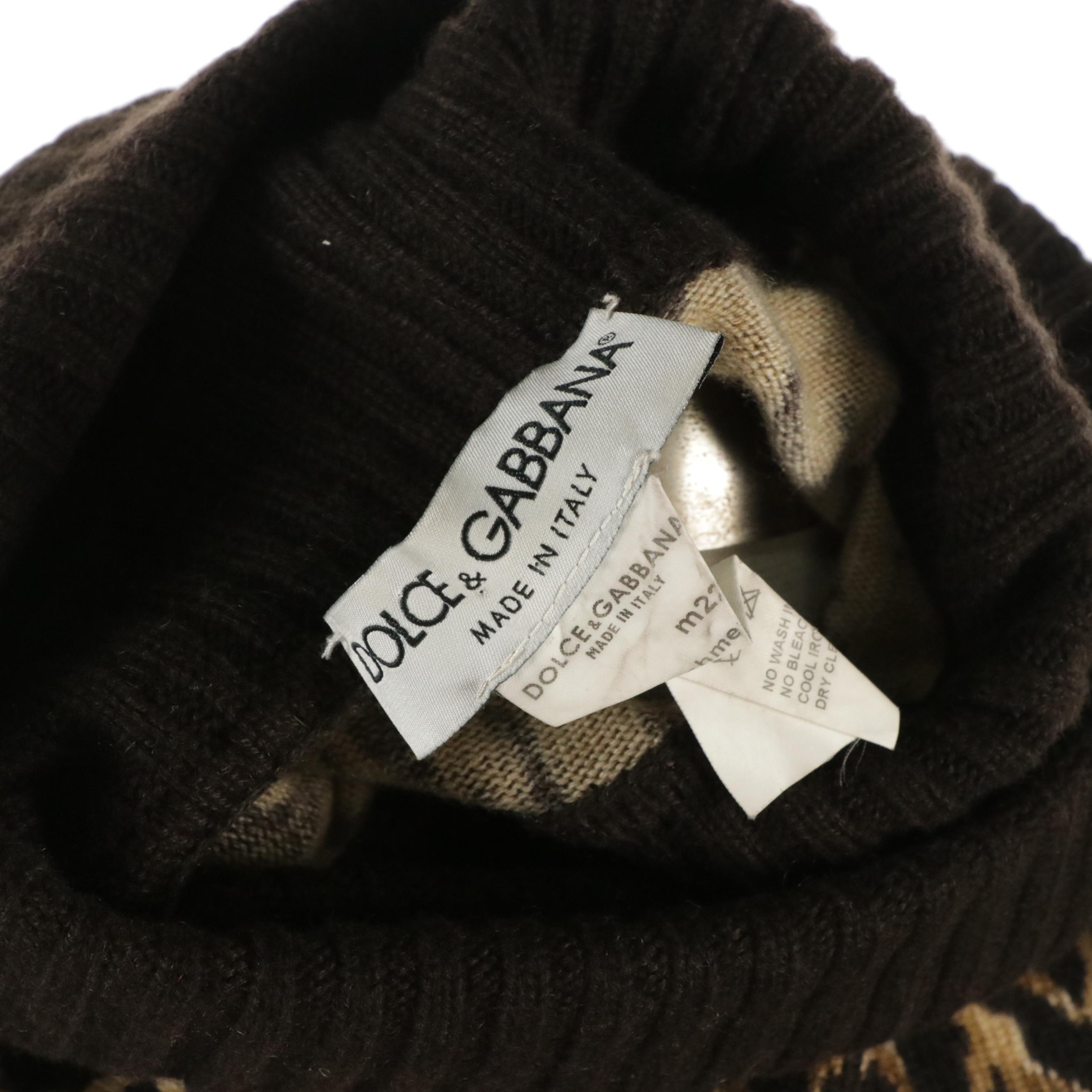 Dolce & Gabbana Leopard Cashmere Short Sleeve Turtleneck Sweater