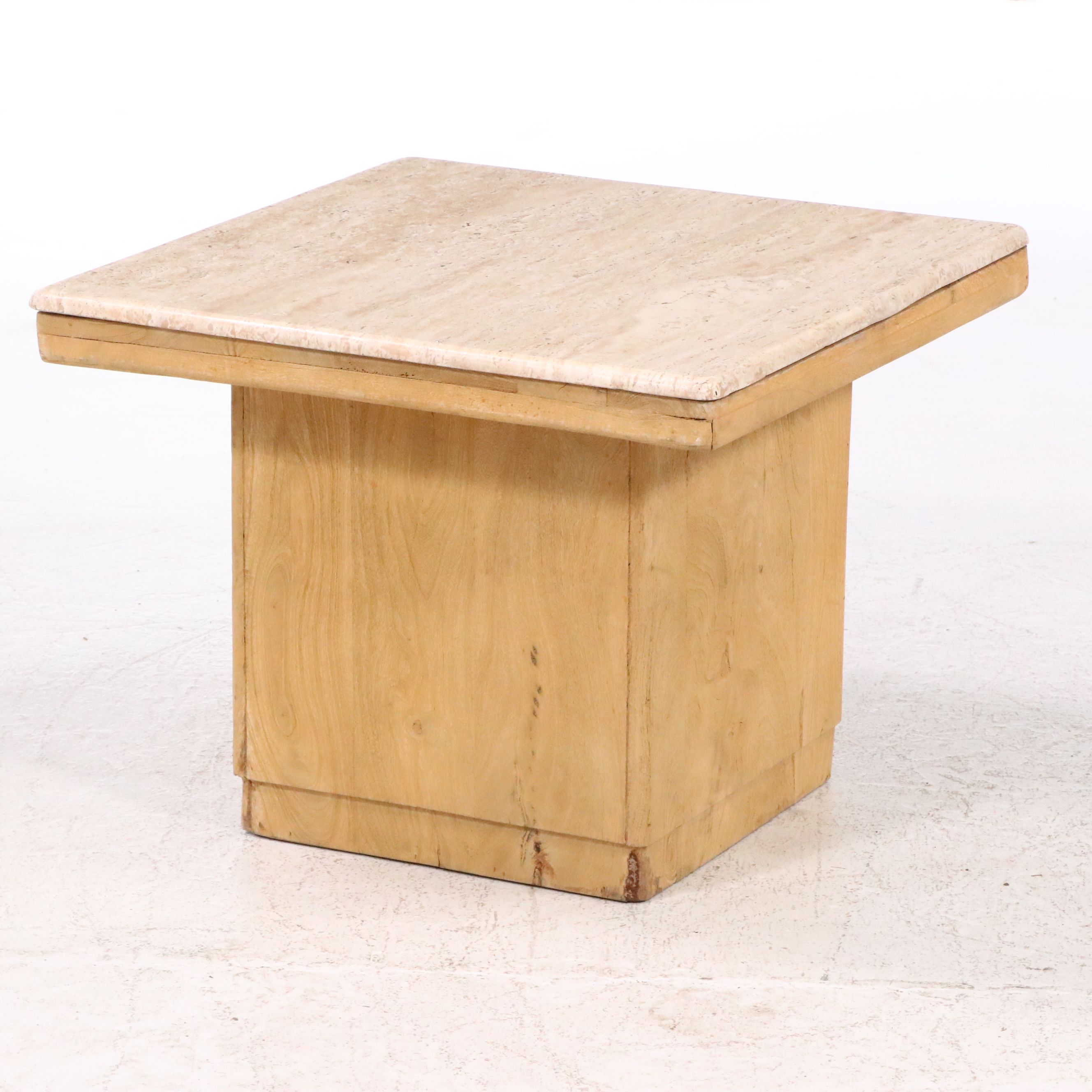 Contemporary Style Stone Top Wooden Pedestal Coffee and Side Tables