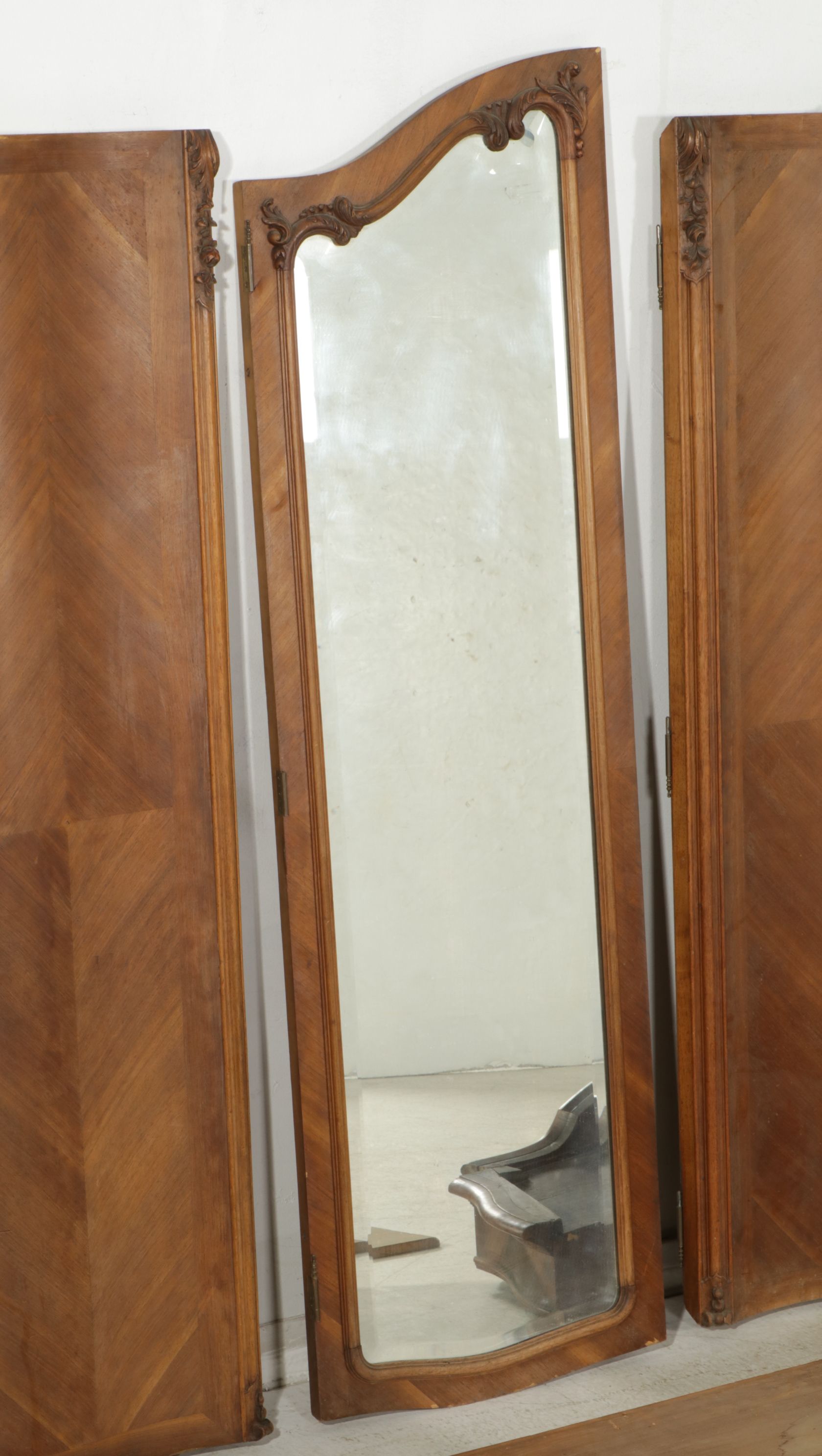 Louis XV Style Knockdown Armoire with Carved Rococo Cartouche, Late 19th Century