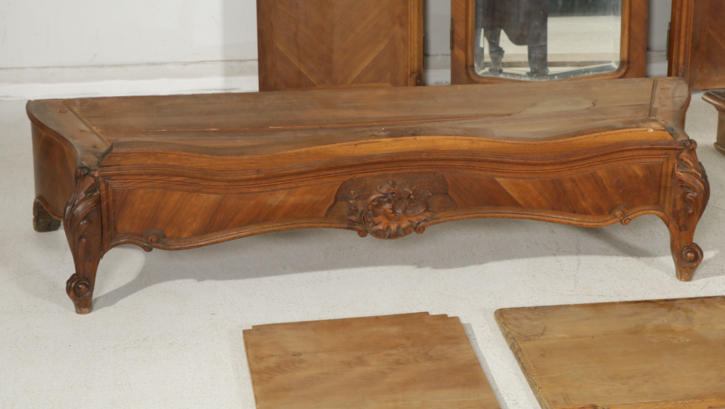 Louis XV Style Knockdown Armoire with Carved Rococo Cartouche, Late 19th Century