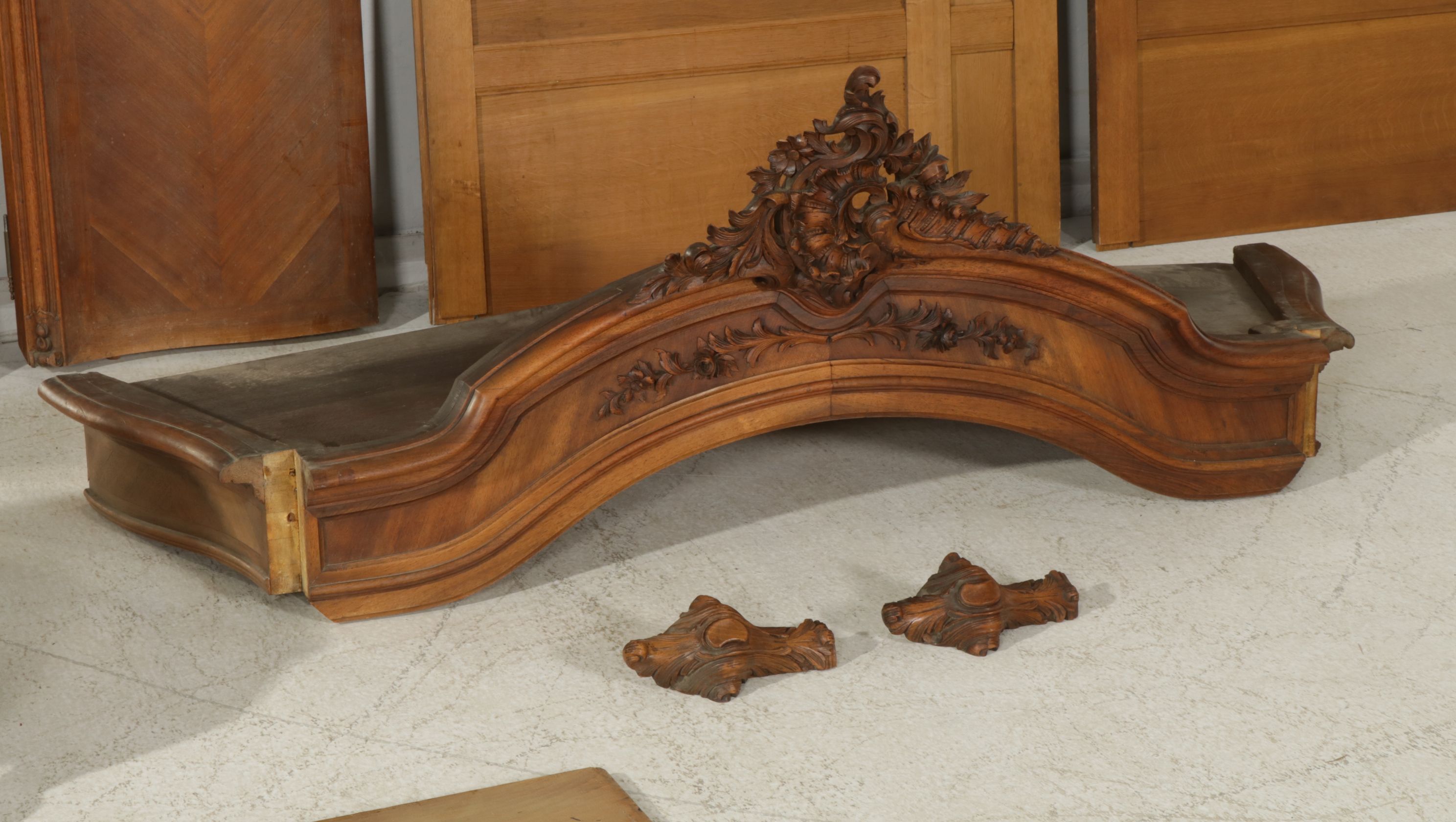 Louis XV Style Knockdown Armoire with Carved Rococo Cartouche, Late 19th Century