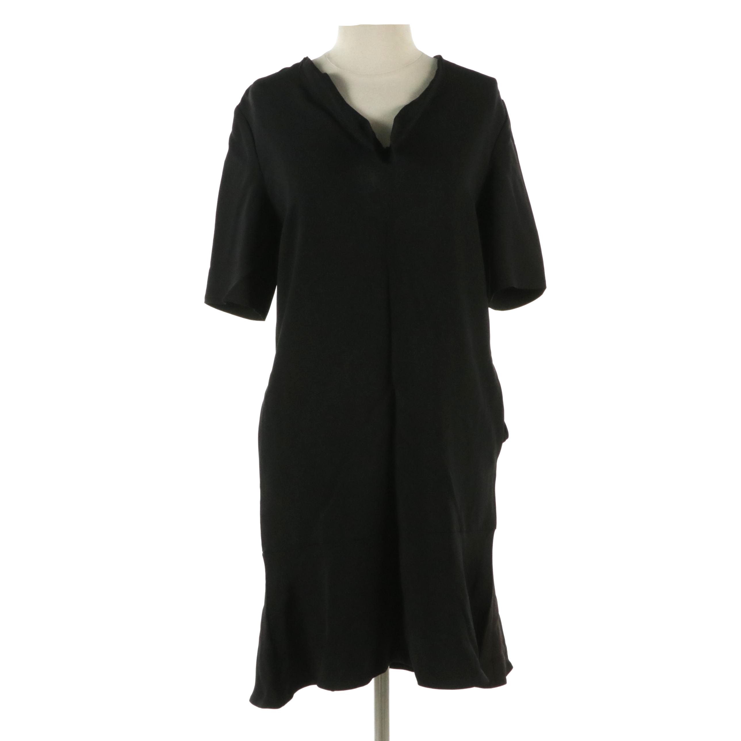 Stella McCartney Flared Hem V-Neck Shift Dress in Black Rayon Stretch