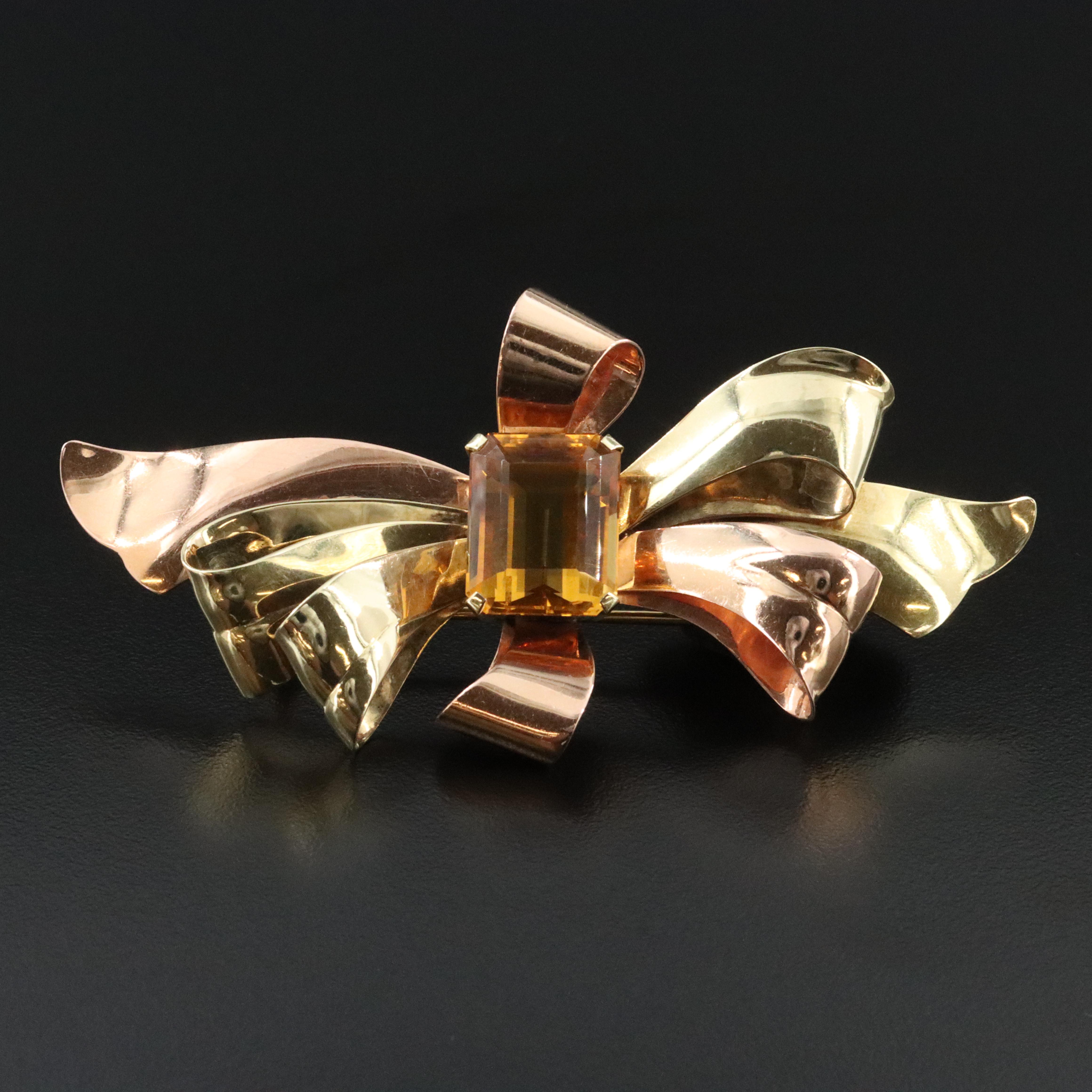 Tiffany & Co. Retro 14K Rose and Green Gold 14.79 CT Citrine Brooch
