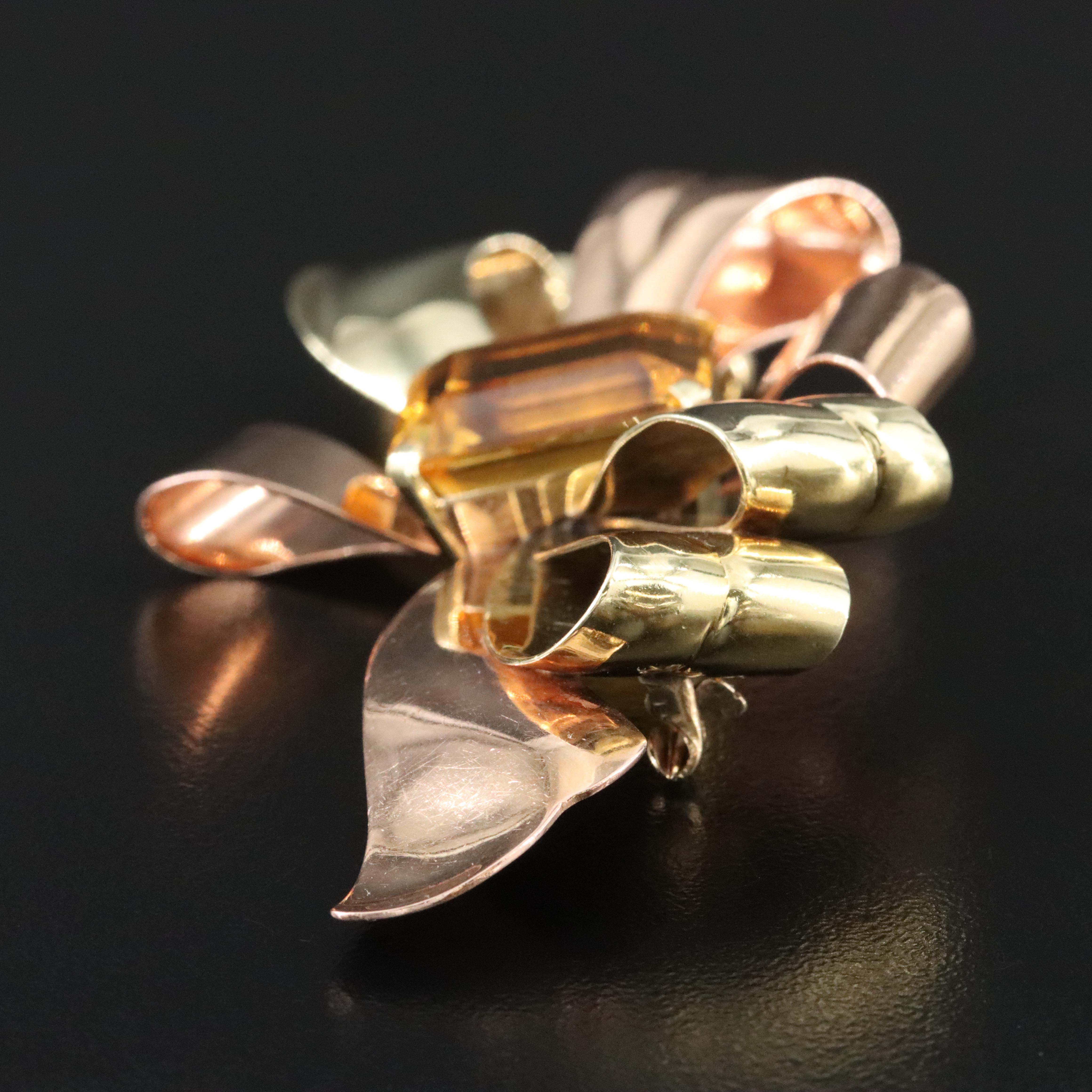 Tiffany & Co. Retro 14K Rose and Green Gold 14.79 CT Citrine Brooch