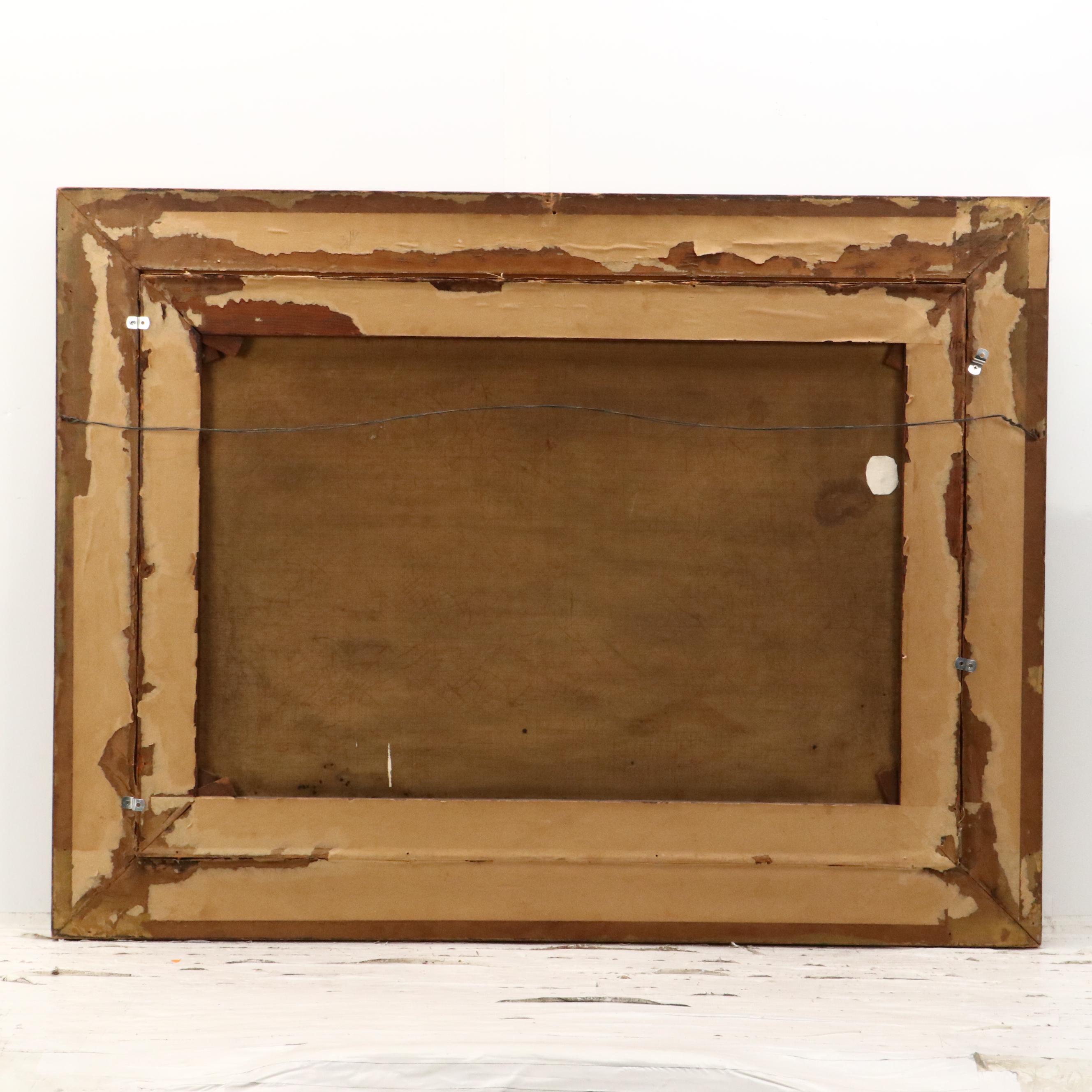 European School Landscape Oil Painting with Mountains, Lake, and Tower