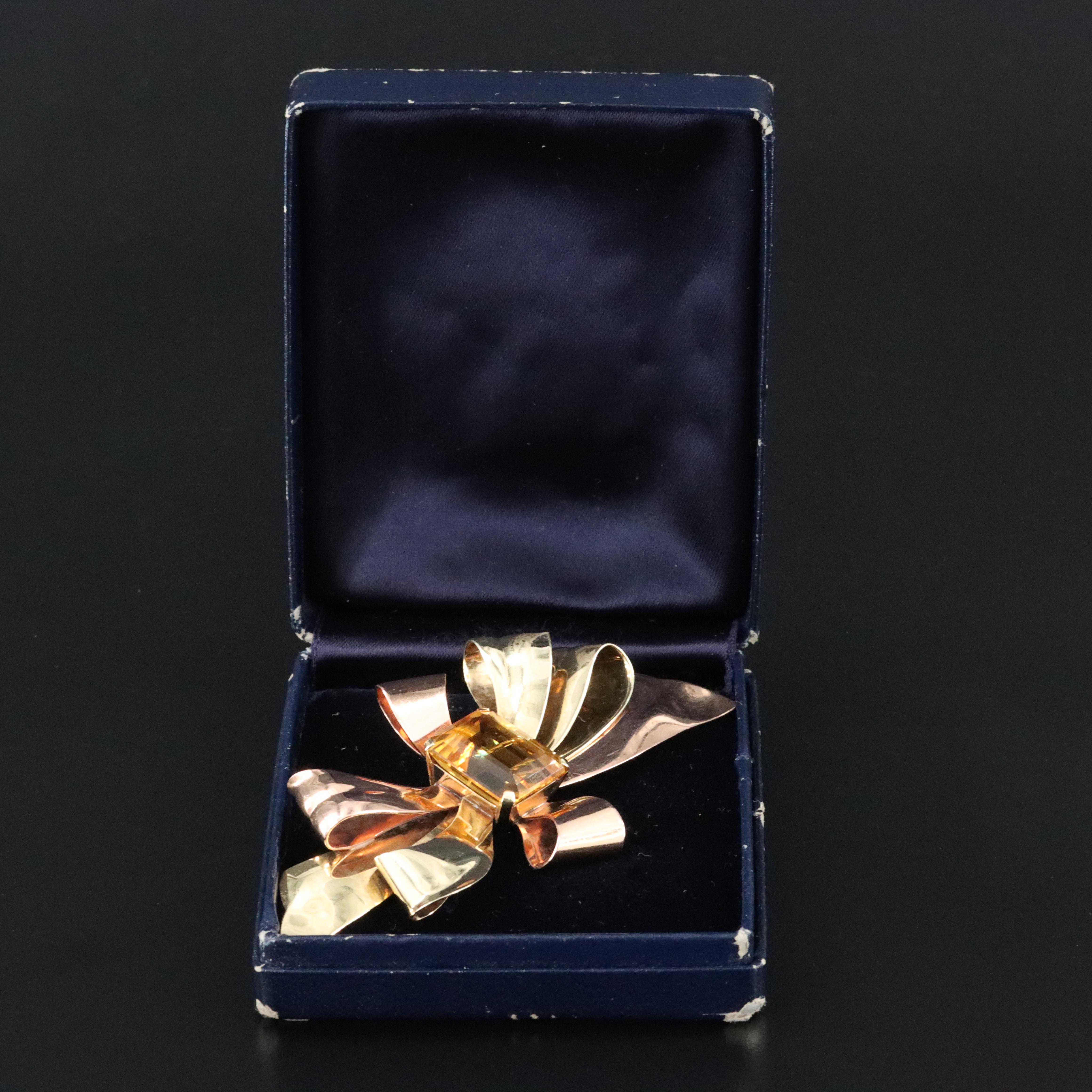 Tiffany & Co. Retro 14K Rose and Green Gold 14.79 CT Citrine Brooch