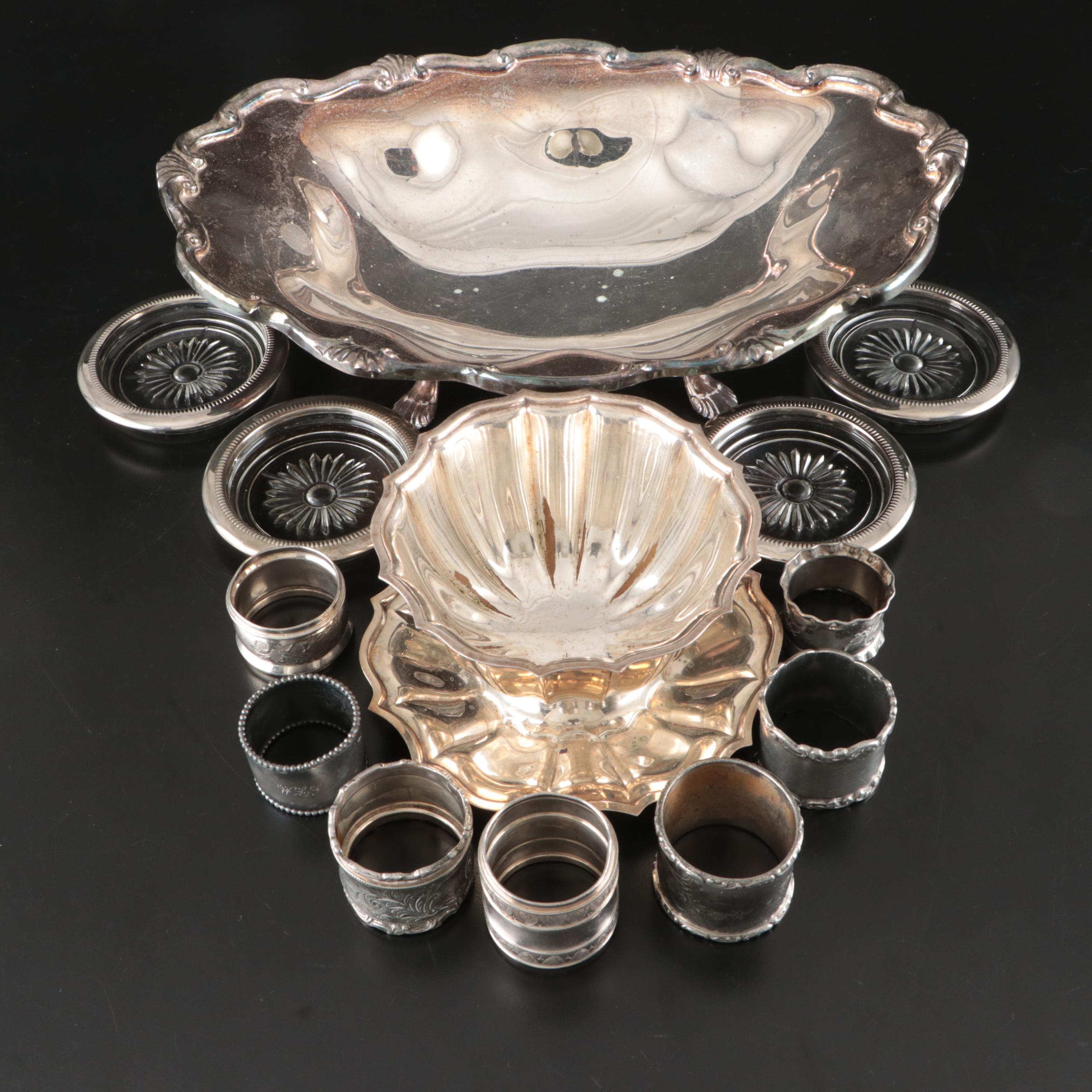 Victorian Style Napkin Rings with Other Silver Plate Tableware, 20th Century