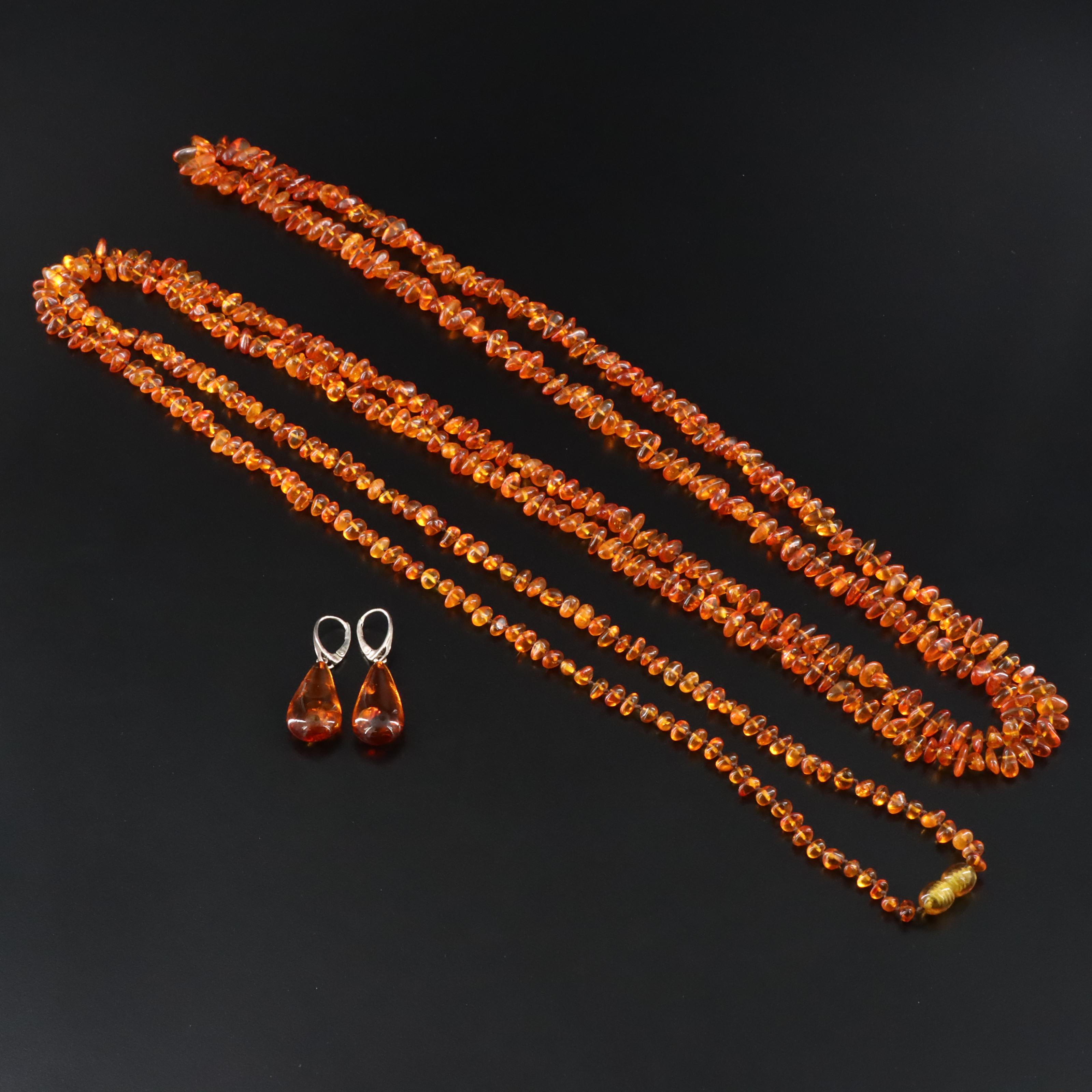 Amber Necklace and Sterling Amber Earrings