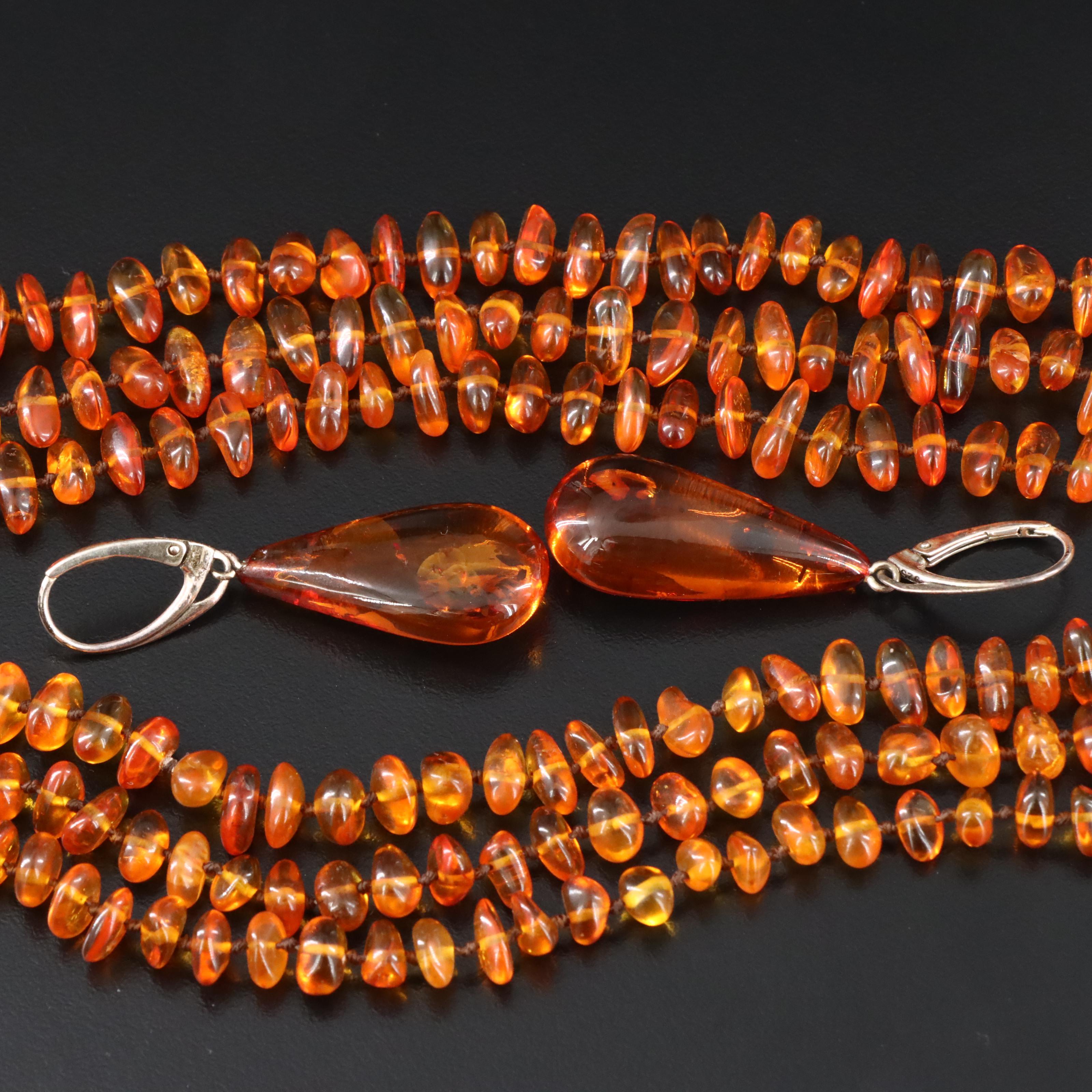 Amber Necklace and Sterling Amber Earrings