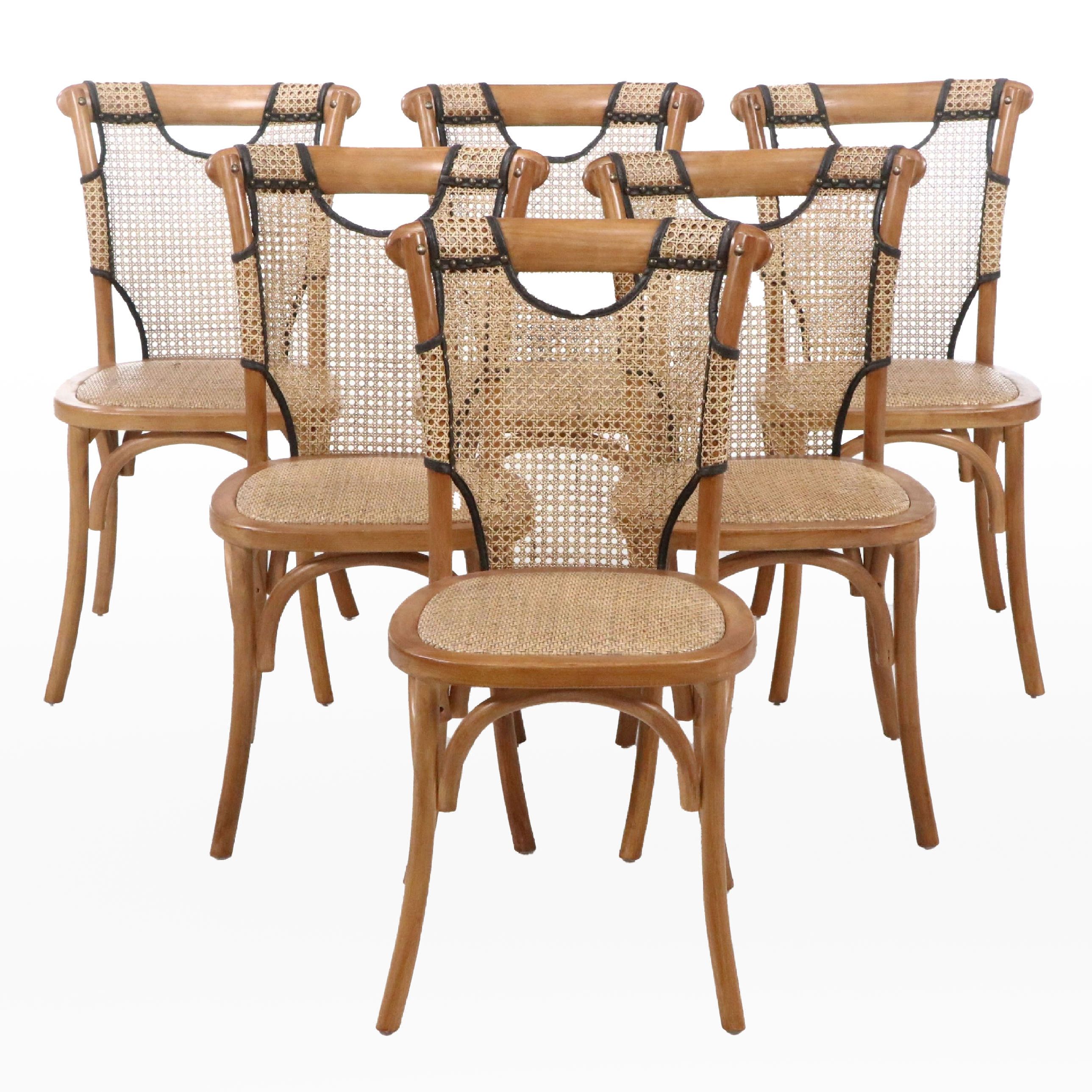 Set of Six Modernist Style Bent Wood and Cane Side Chairs