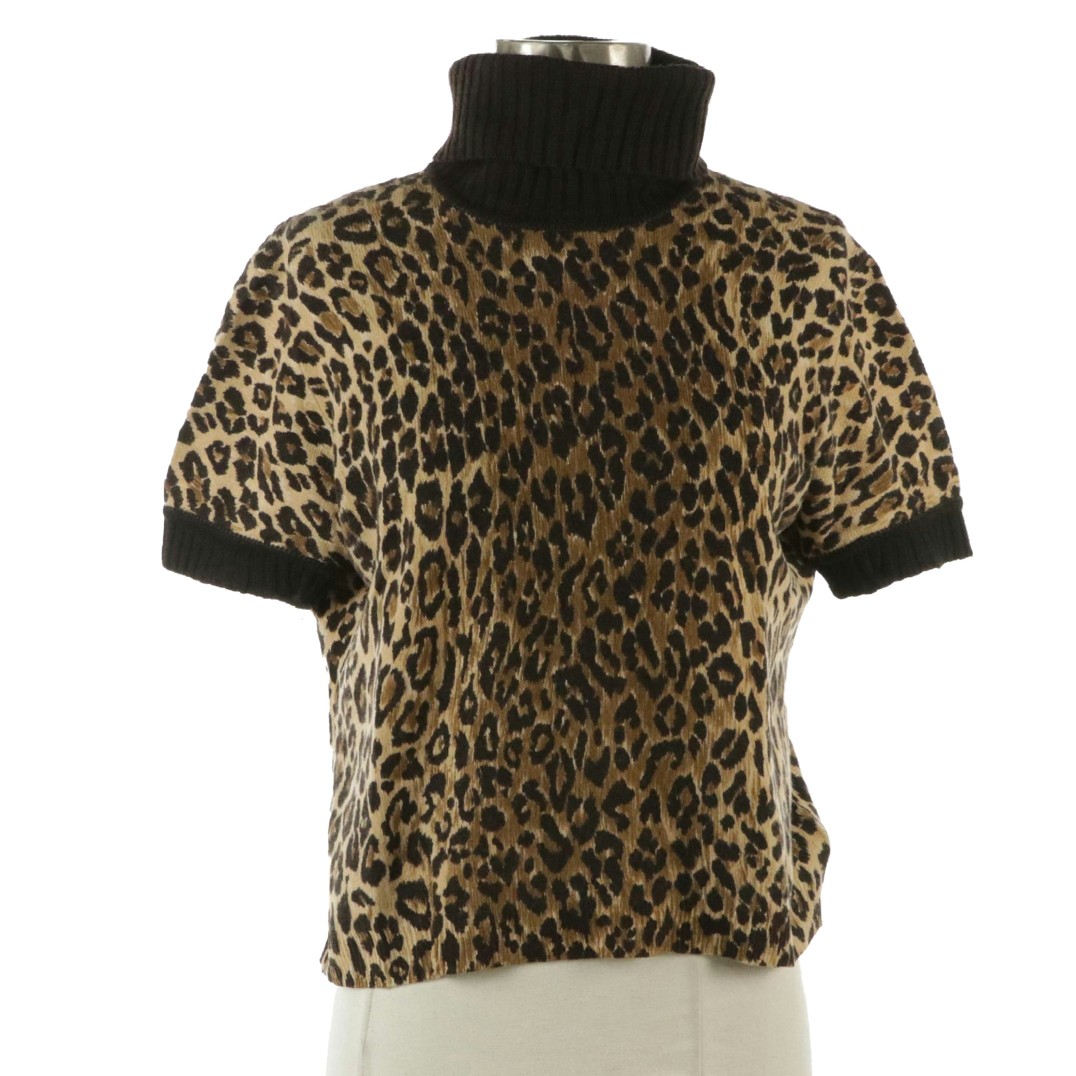 Dolce & Gabbana Leopard Cashmere Short Sleeve Turtleneck Sweater