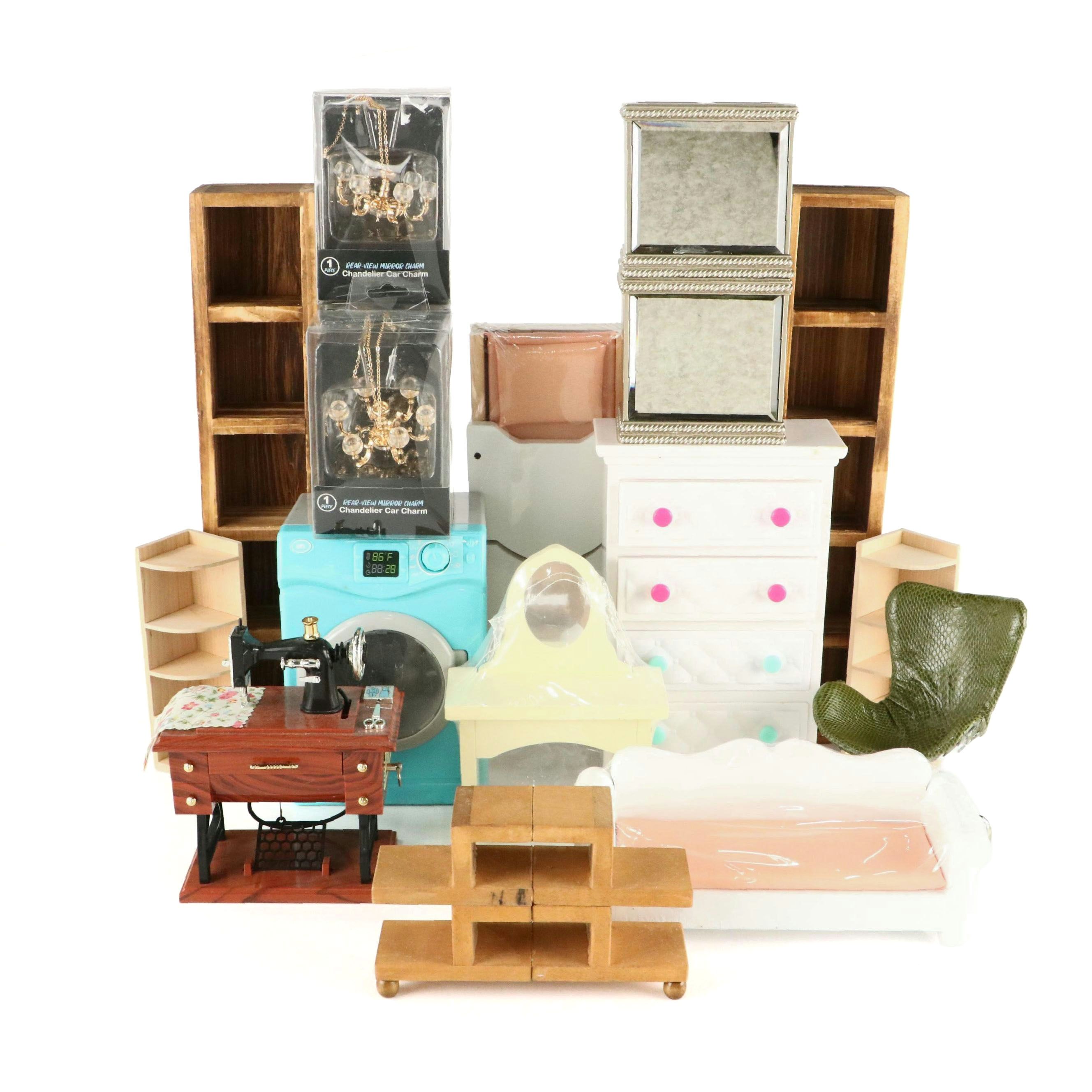 Doll House Furniture Collection with Rear-View Mirror Chandelier Car Charms