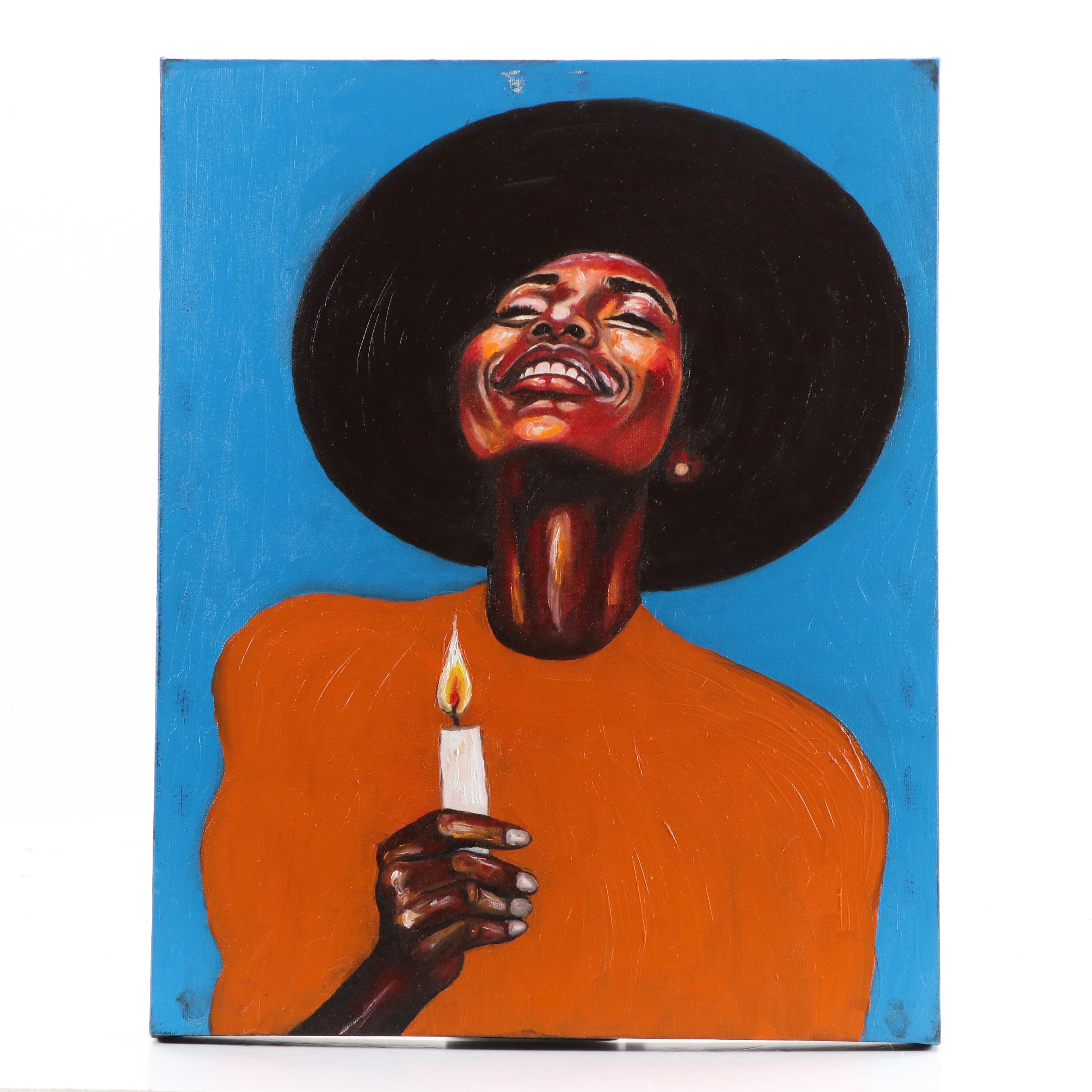 Oluwakemi Omowaire Portrait Oil Painting "Light Bearer," 21st Century