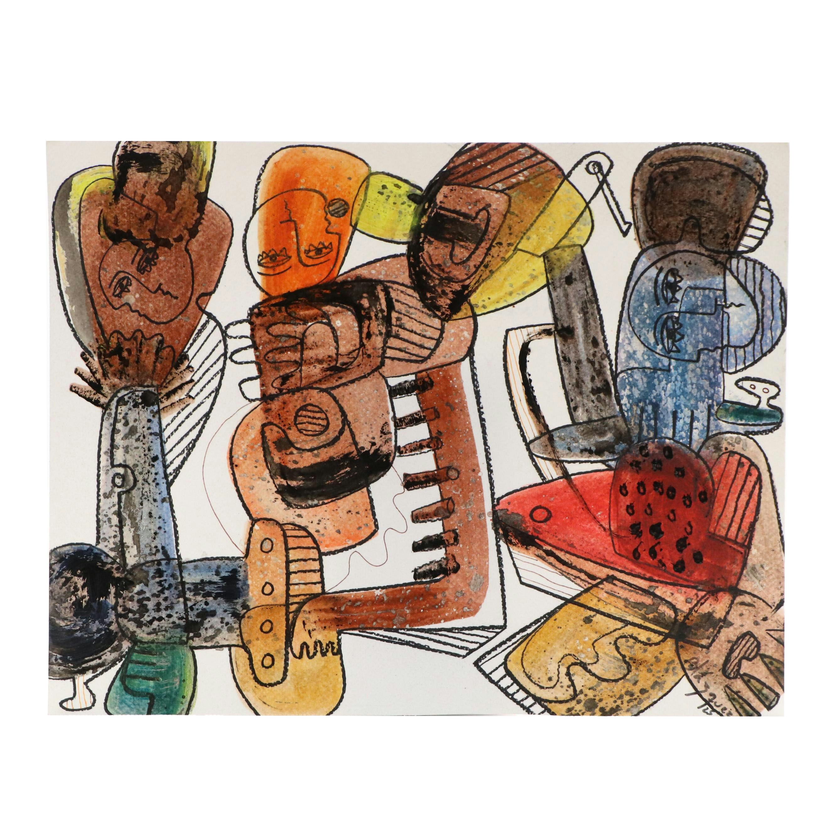 Michel Blázquez Surrealist Mixed Media Painting "Dreamer's Tale #4," 2025