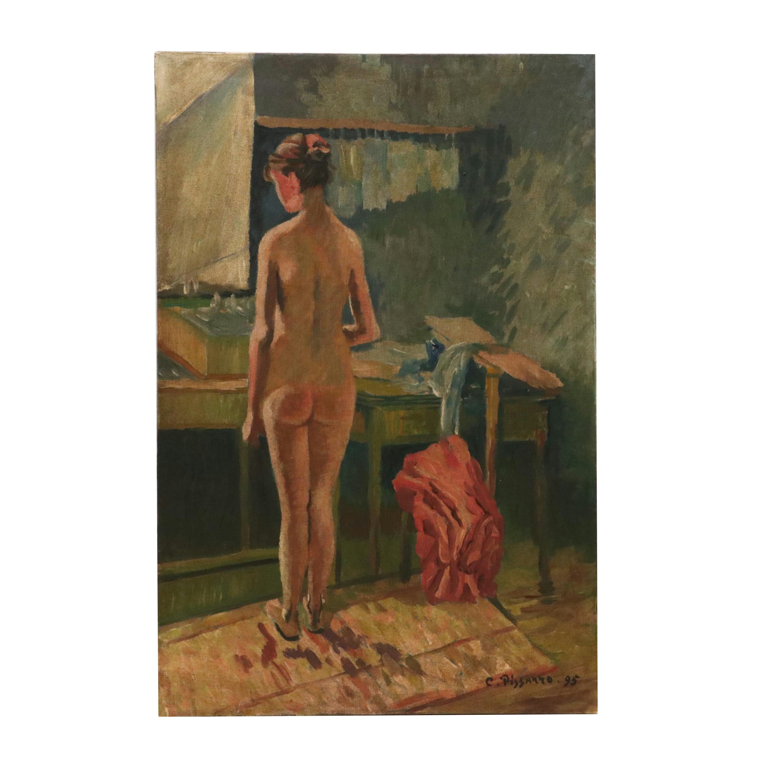 Standing Female Nude Oil Painting After Camille Pissarro
