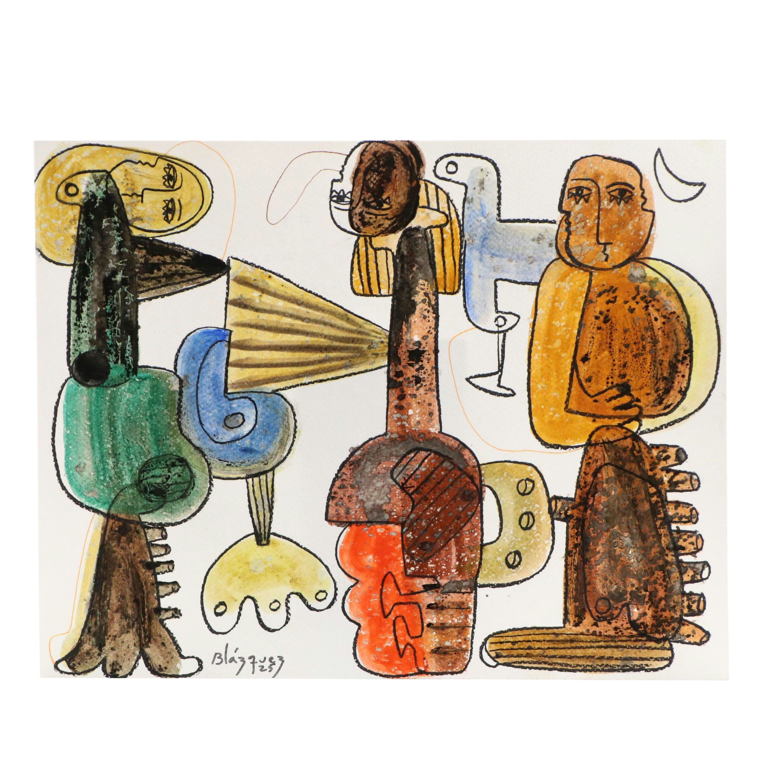 Michel Blázquez Surrealist Mixed Media Painting "Dreamer's Tale #3," 2025