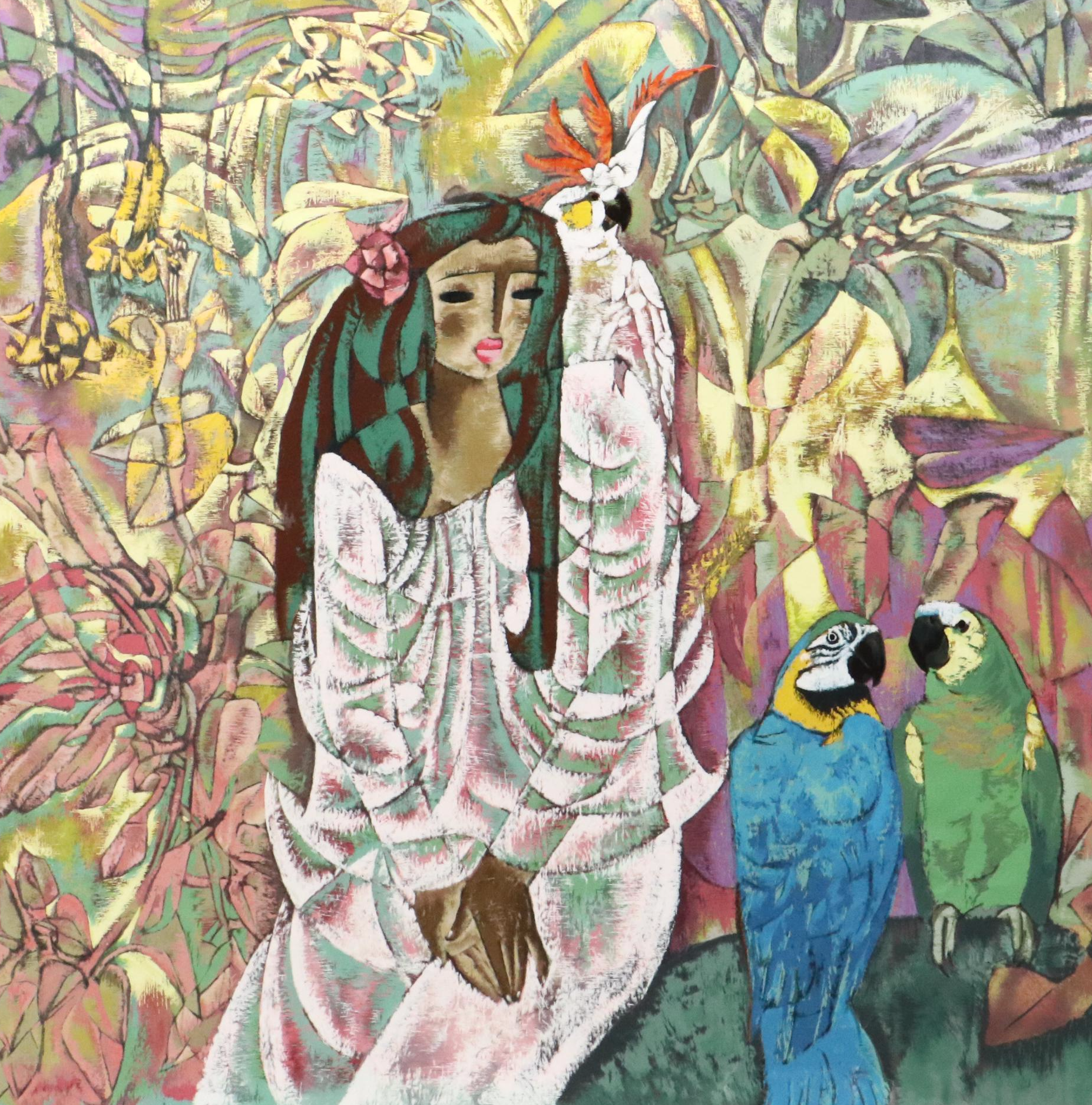 Zhou Ling Serigraph "Quiet Moment," 1990