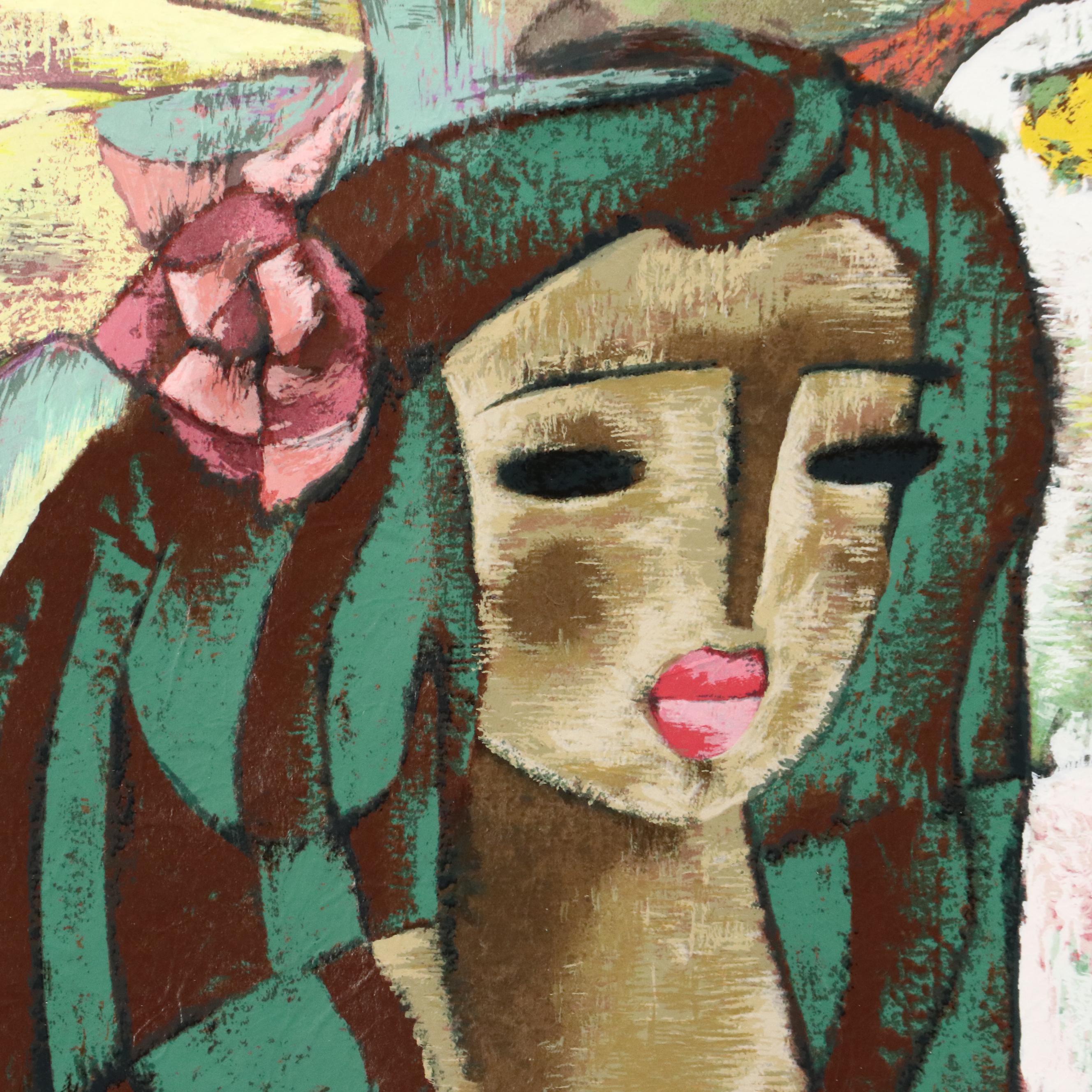 Zhou Ling Serigraph "Quiet Moment," 1990